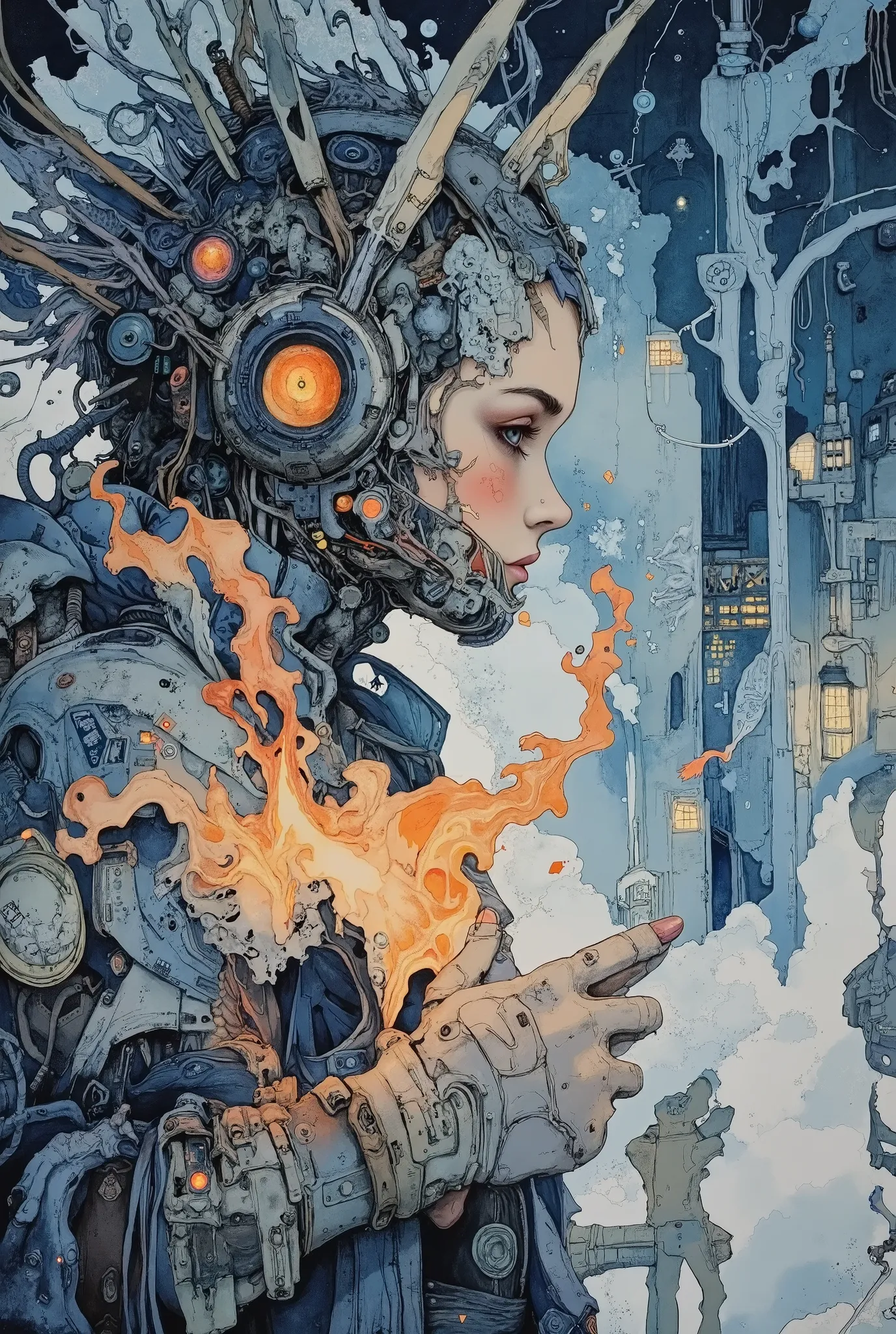 Tonal Anime, Midjourney style, magnificent, Lighting, Oil Painting, Anime style portrait. breathtaking illustration from adult comic book presenting Pastel, drawing with dry chalk, Charcoal and chalk drawings. Exquisitely detailed dark fantasy style illust...