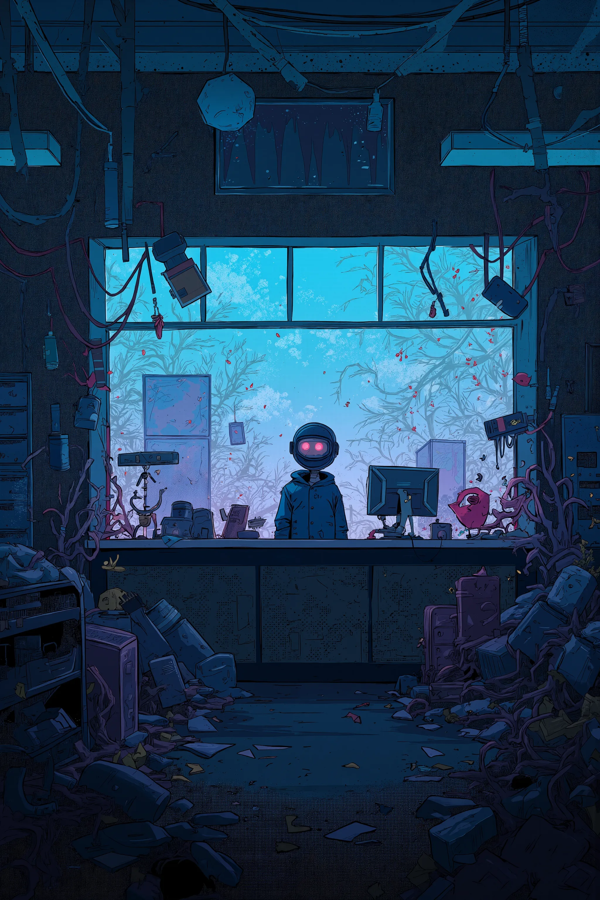  Tom from Everything Shop  , His store is full of 々 stuff  ,  discarded electronics  ,junk, Daily necessities ,  Strange Plants  ,  Tom is wearing a helmet and goggles Stand on the other side of the counter,  ultra realistic composition   ,     surreal sty...