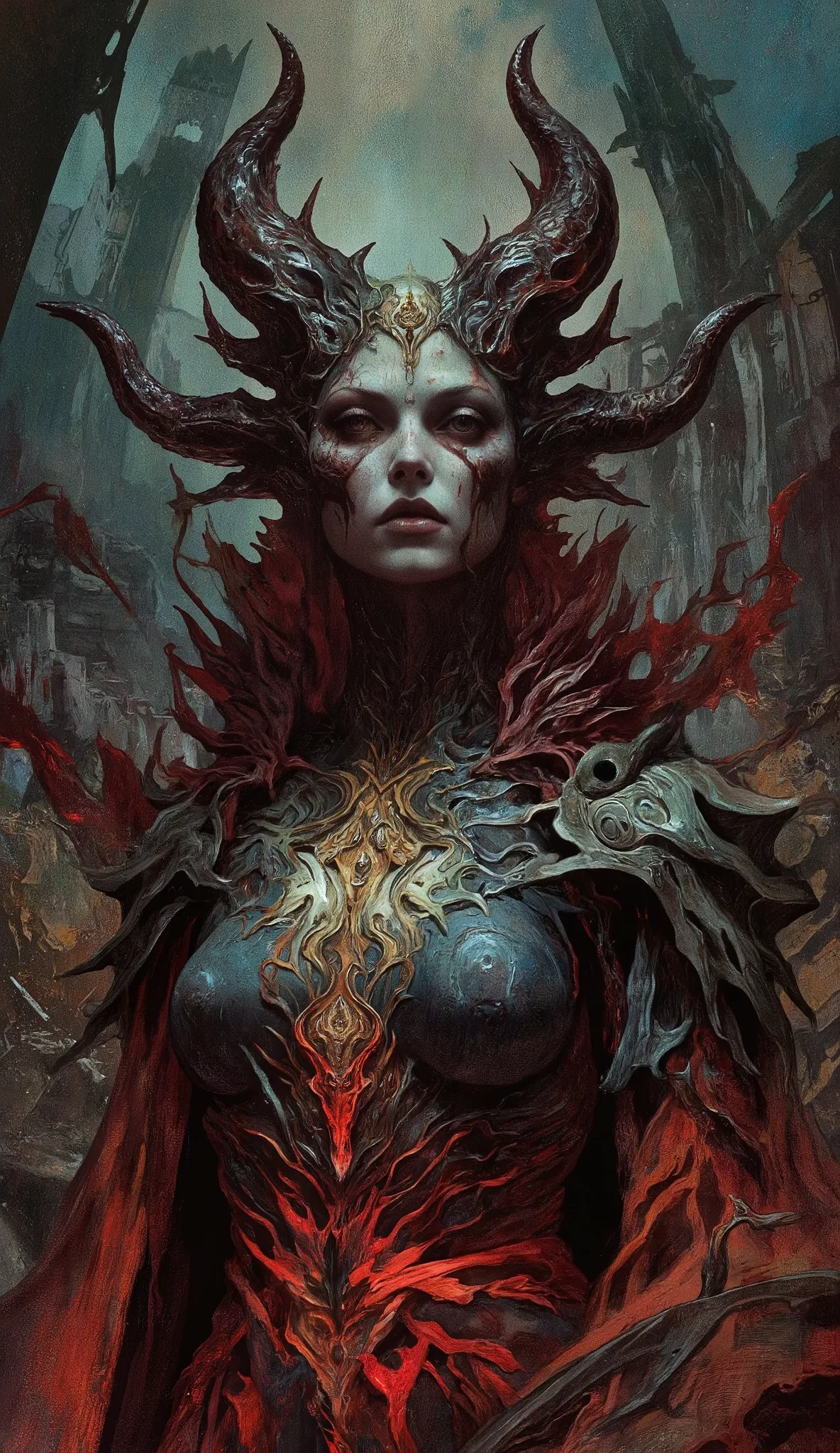 color contrast, hyperrealistic poses, cinematographic photography , detailed, best quality , High resolution , intricate details, vivid colors , detailed Style Photography Hyperrealism oil painting portrait of a creepy yet beautiful mystical female creatur...