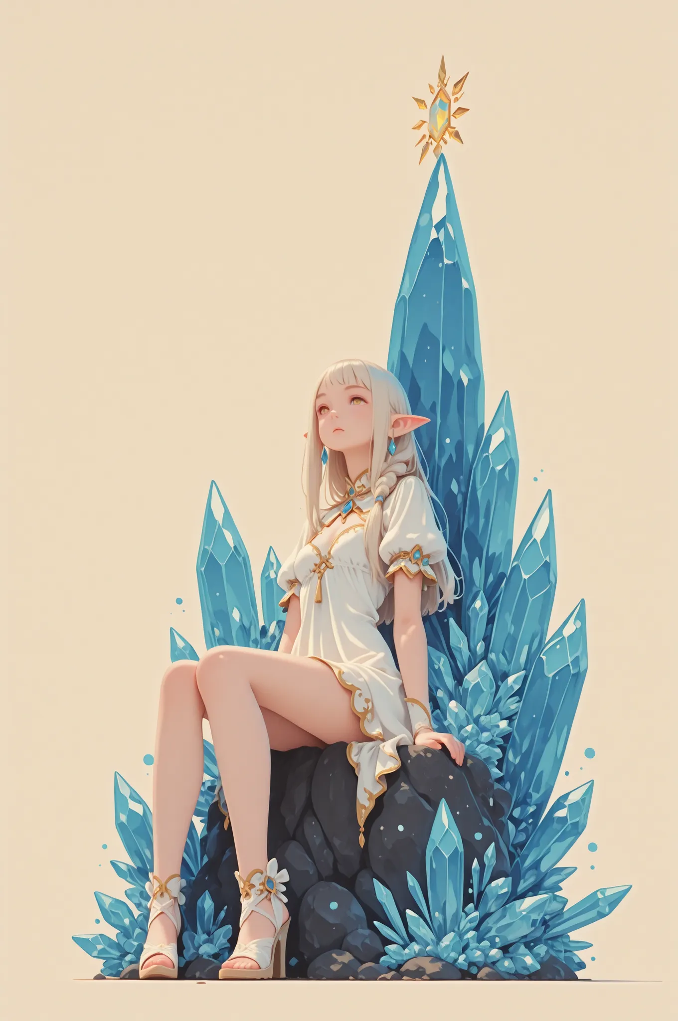 no lineart,no outline,,haiz_ai,crystal,long hair,elf,