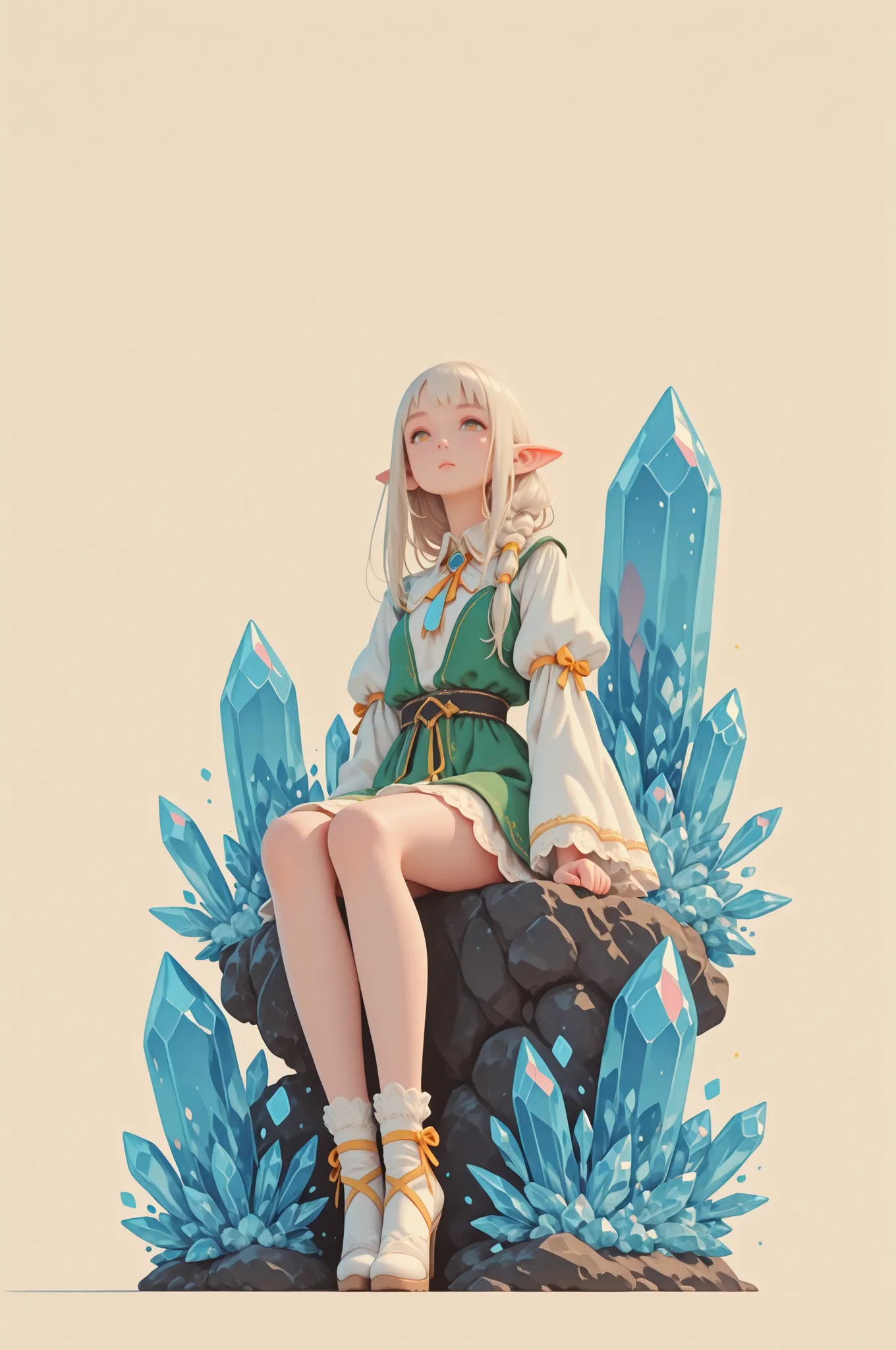 no lineart,no outline,,haiz_ai,crystal,long hair,elf,