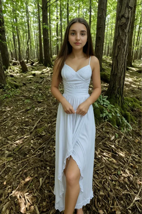 My 22 year old Moldovan sister Budeci Mariana Alexei looks at me in the forest while wearing only her white dress knows that i love her