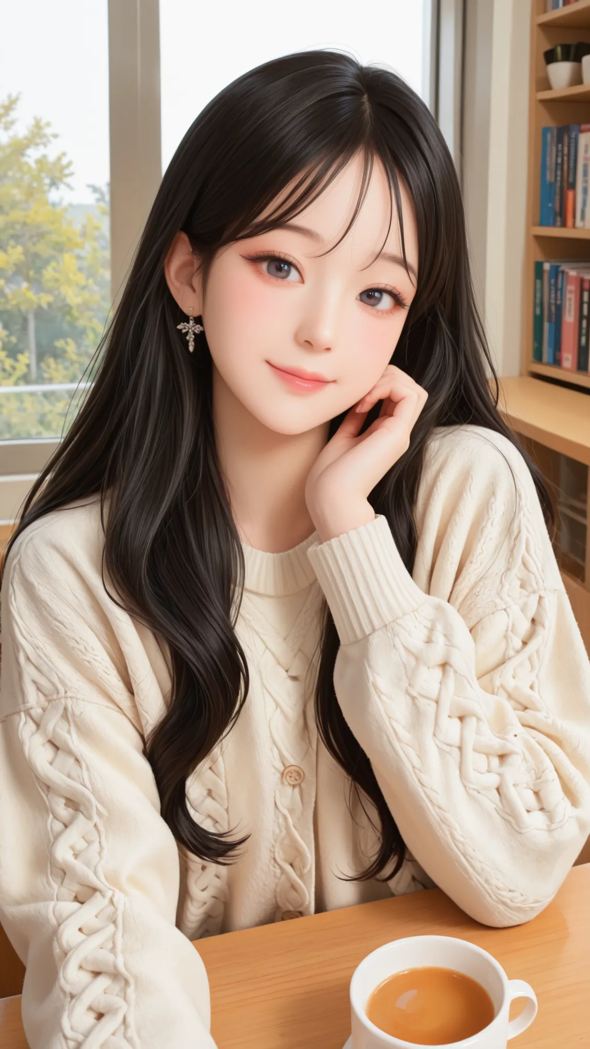 masterpiece, high quality, ultra-detailed 1girl, photorealism, JANG_ICE, wonyoung style, close-up shot,
korean female, college student look, pure innocent beauty,
long straight black hair, natural wavy hair ends,
flawless skin, bright eyes, minimal natural...
