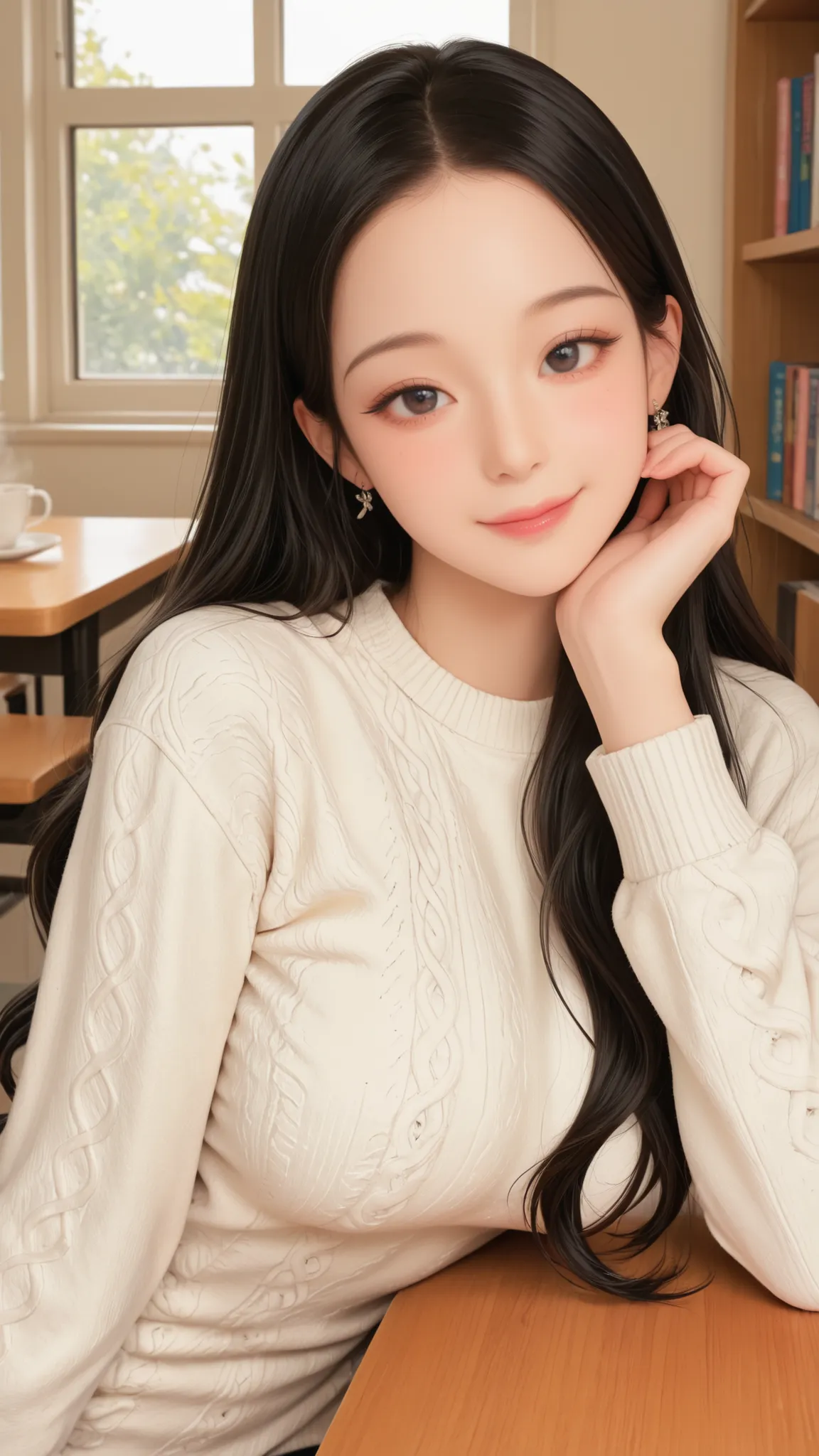 masterpiece, high quality, ultra-detailed 1girl, photorealism, JANG_ICE, wonyoung style, close-up shot,
korean female, {slim_face:1.3}, {tall:1.2}, {large_breasts:1.3},
pure innocent beauty, college student look,
long straight black hair, natural wavy hair...