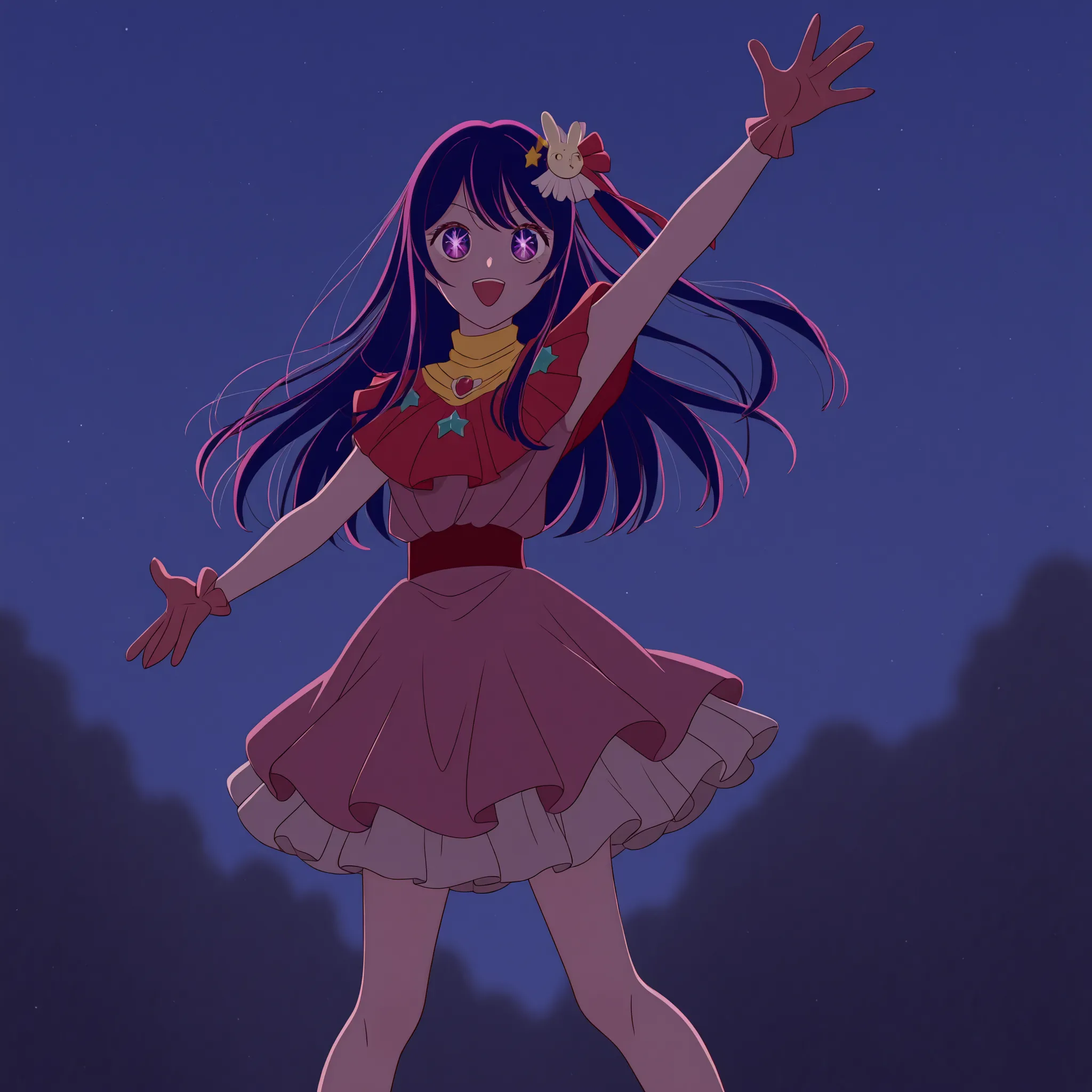 DisneyClassics disney score_9, score_8_up, score_7_up,source_anime,BREAK,
hoshino_ai_oshi_no_ko,
<lora:hoshino_ai_oshi_no_ko:1> light smiling while perfoming on concert stage outdoors
