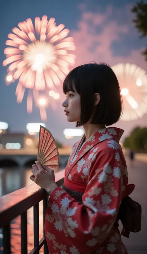 (8k), (best quality), RAW photo, DEEP focus, (photo realistic:1.4), Very cute Japanese girl, without makeup,(very thin), (Profile of a very short high school girl), ((Straight Bob Cut)) , hair is fluttering in the wind, ((sitting wearing a beautiful flor...