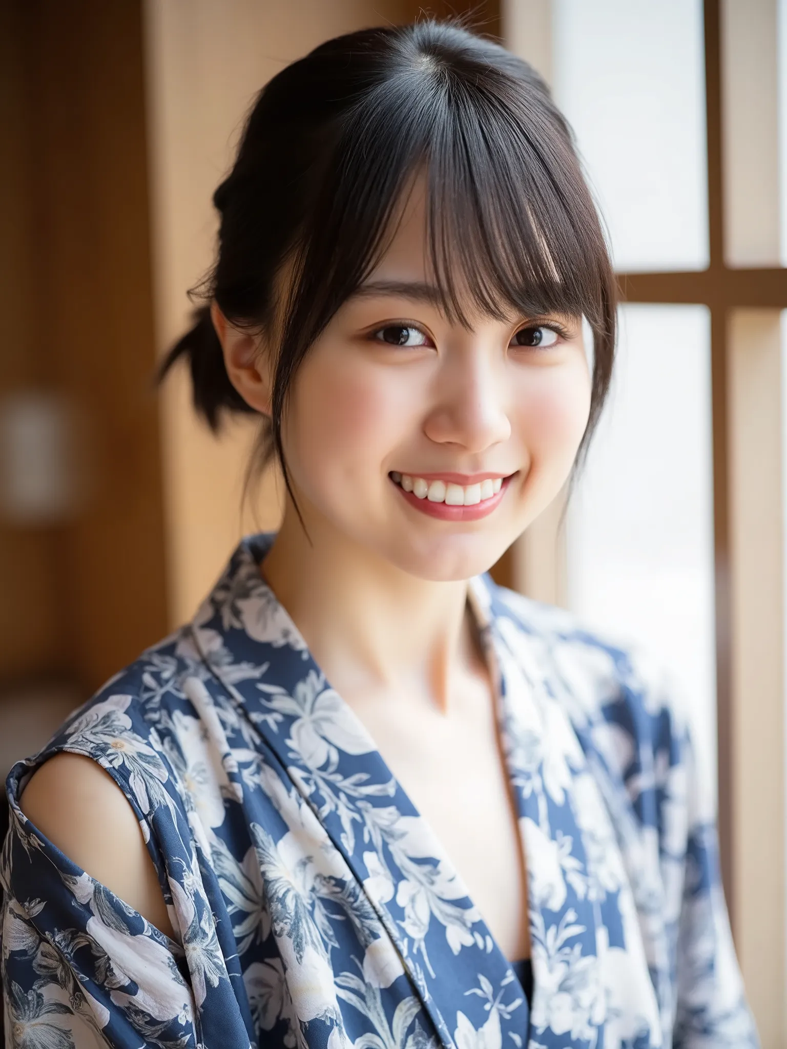 Beautiful YUKATA GIRL, one young girl, detailed face, realistic textured skin, perfect anatomy, perfect fingers, very cute face, wonderful face and eyes, highly detailed eyes, highly detailed face, Fresh, very beautiful appearance, Ultra-realistic, High re...