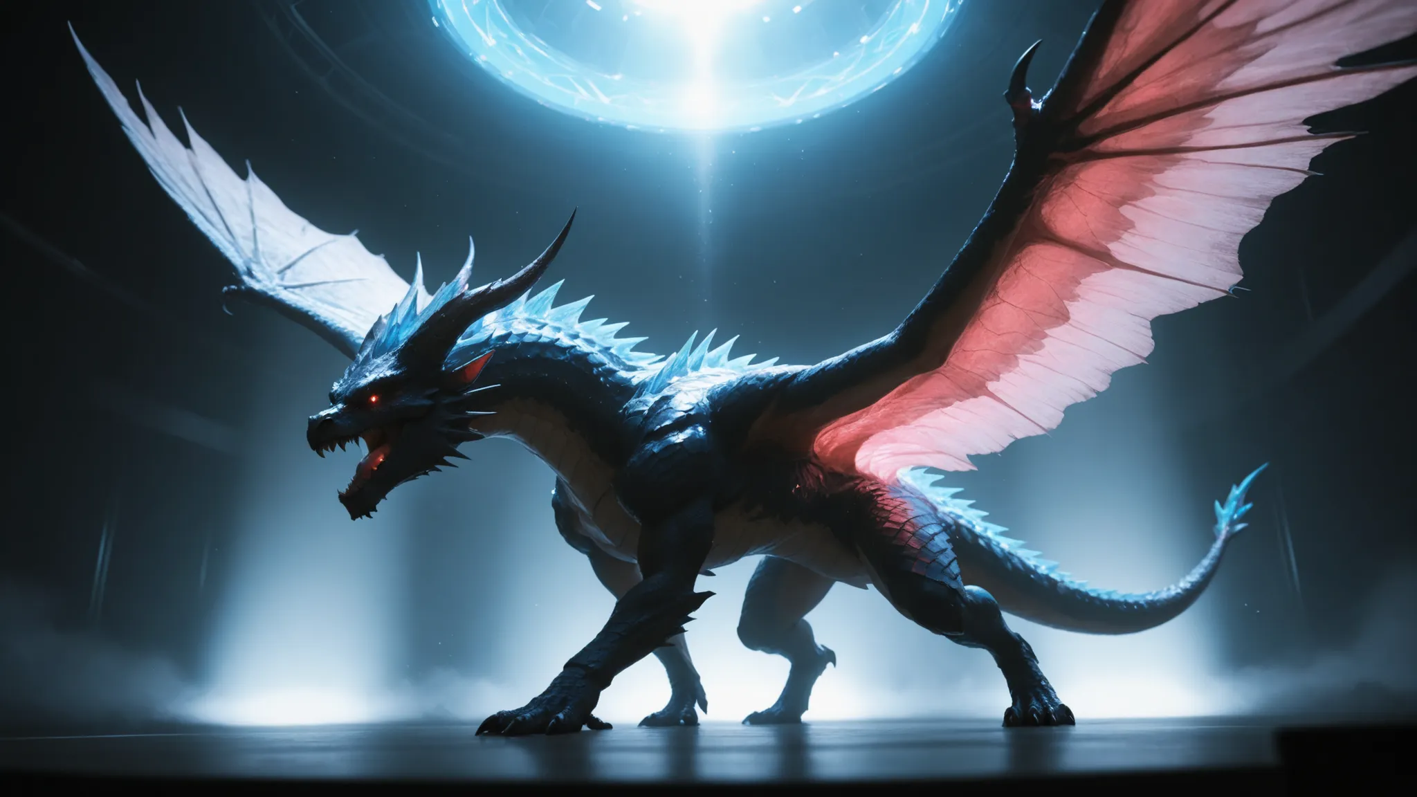 (8k, RAW photo, masterpiece, ultra-detailed, cinematic lighting), Futuristic evolved draconic species, full body shot, dynamic pose, in a neon-lit futuristic bio-dome, advanced technology, prominent dragon horns, large powerful tail, sharp reptilian claws,...