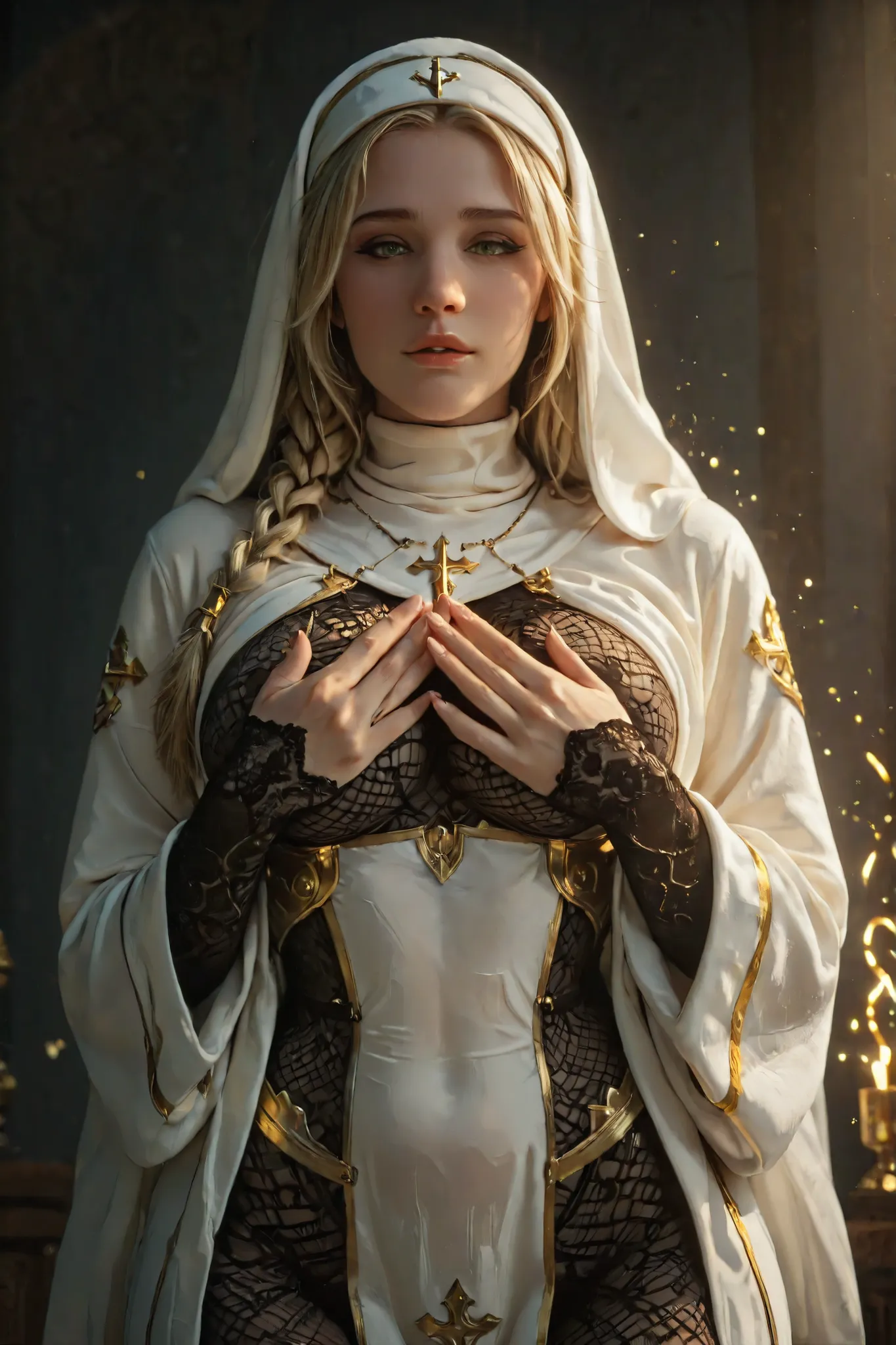A character reference concept art in a realistic mature anime belnd  with subtle 3d cel shading, studio lighting sharp glowing highlights , strong rim light, dramatic backlight soft defused frontal light and strong light glow from below casting sharp shado...