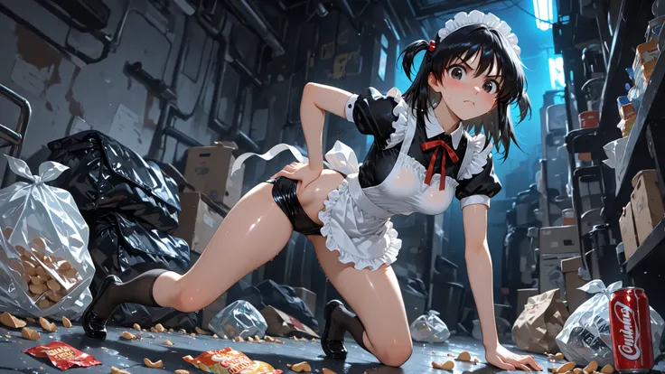 Tsukamoto Tenma \(School Rumble\) a beautiful young girl with a shocked expression, with a focus on the character's expression and the texture of her skin. standing in the middle of the image with hand on own hips. standing next to each other in a dark roo...