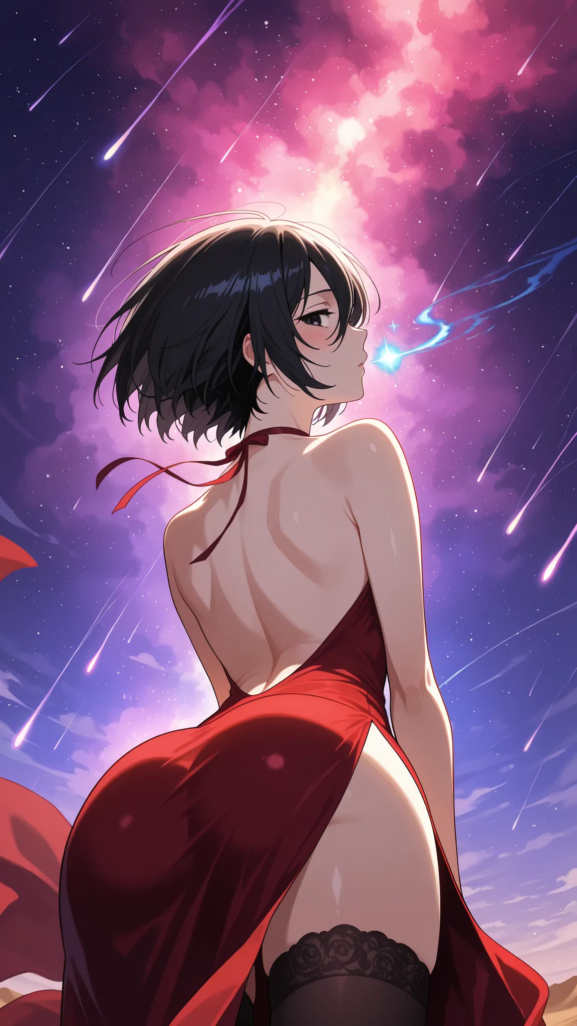 BREAK (masterpiece:1.2), best quality, high resolution, unity 8k wallpaper, (illustration:0.8), Long empty desert road stretching into the distance under a vast, colorful night sky filled with countless sparkling stars and multiple vibrant planets visible,...