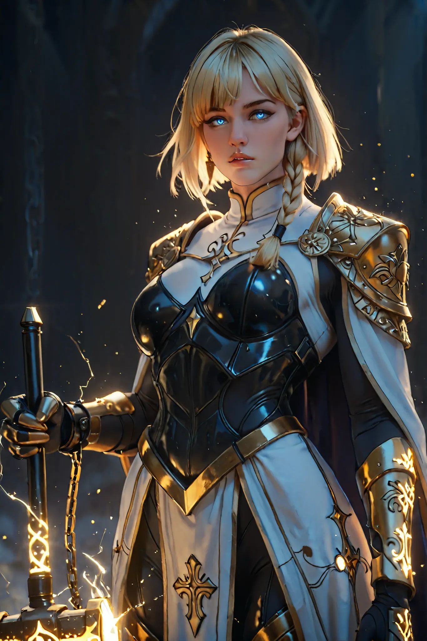 A character reference concept art in a realistic mature anime belnd  with subtle 3d cel shading, studio lighting sharp glowing highlights , strong rim light, dramatic backlight soft defused frontal light and strong light glow from below casting sharp shado...