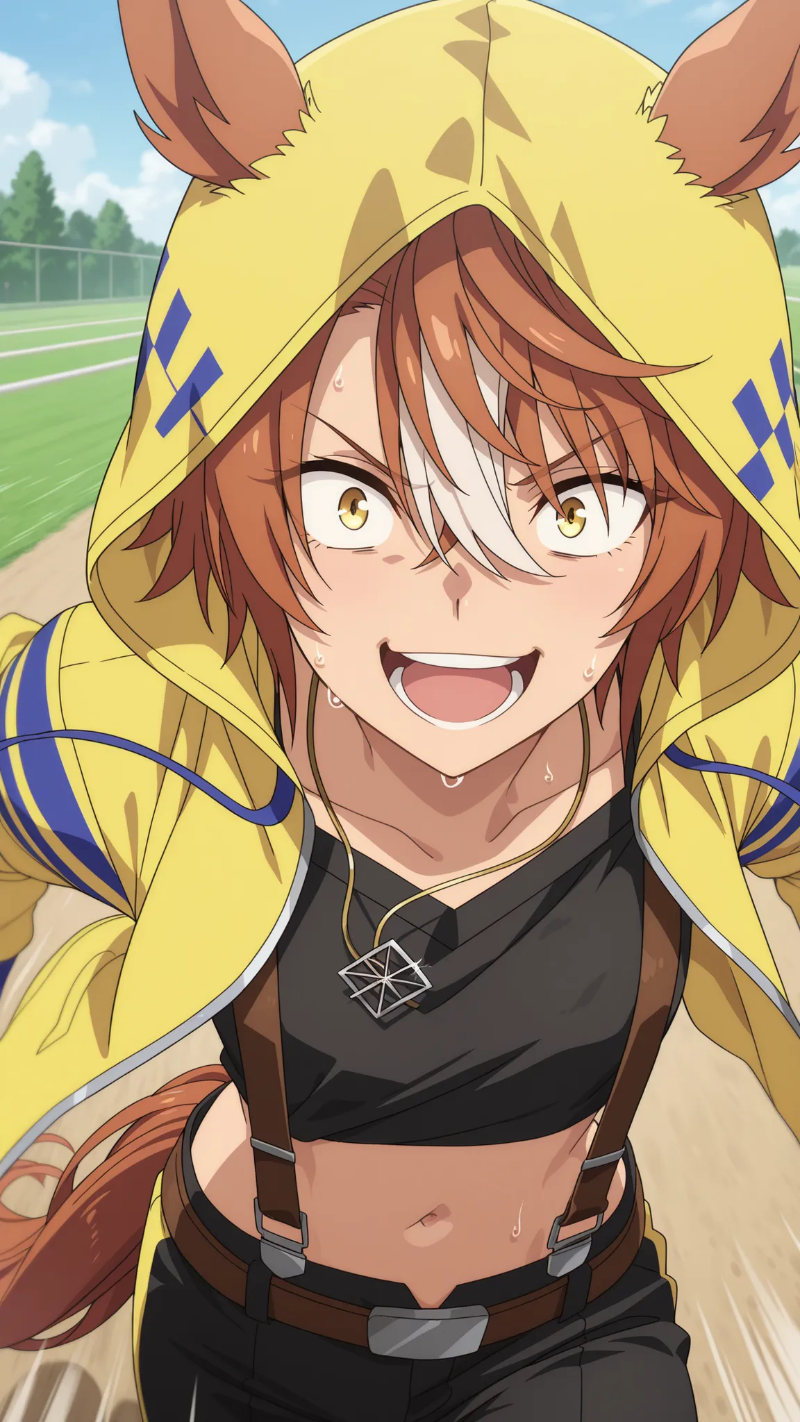 , Dictus Striker .Uma musume
High quality ,  best quality , masterpiece,  High Resolution , detailed face( LoRA: Dictus Striker ),anatomically correct, detailed hairstyle( LoRA: Dictus Striker ),anime Coloring
solo, 1 girl,
brown hair, streaked hair, short...