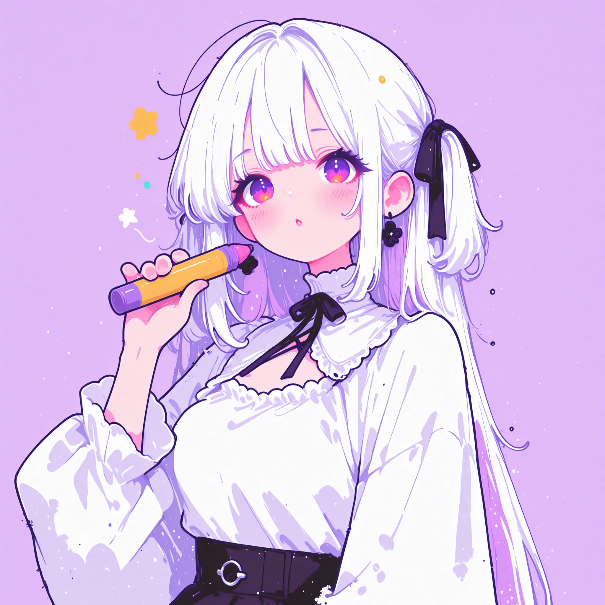 using a crayon-like texture and rough, playful lines, 1 girl,white goth outfit, masterpiece, rich contrast,4K, intricate