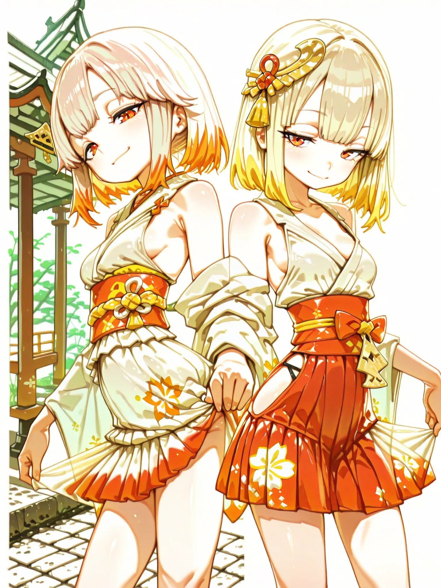 best quality, high resolution, masterpiece, CuteToon_ST, namaana, HDR, (backlighting:0.3), (cowboy shot:1.5),
1girl, (solo:1.5), pretty, round face, full body, slim, 4fingers and 1thumbs, (medium hair), blonde hair, hime cut, (pink-dip-dye-hair:1.3), red e...
