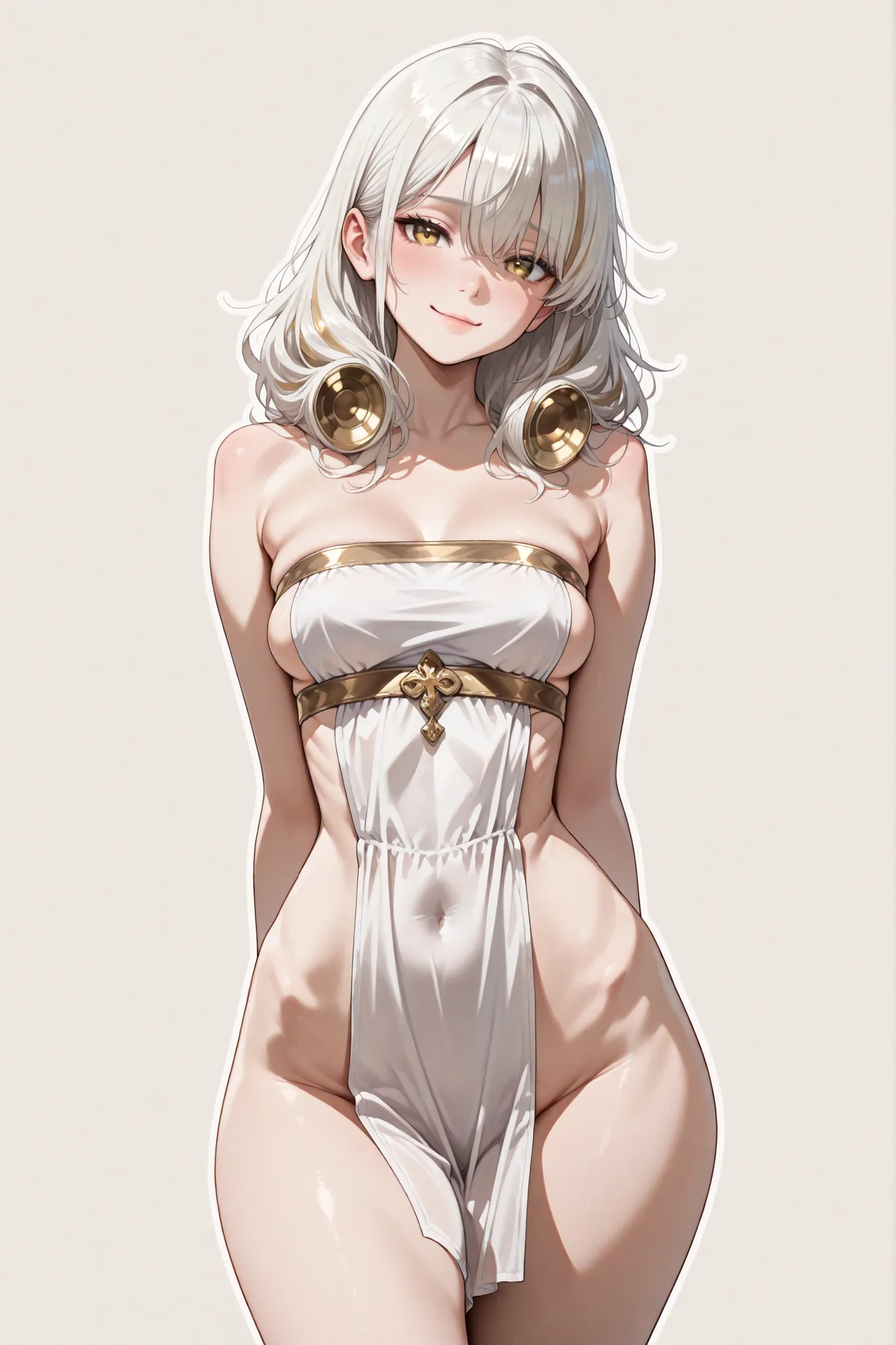 (masterpiece), best quality, expressive eyes, perfect face,1 girl, medium breasts, breast expansion, seductive pose, looking at viewer, cowboy shot, straight expression, ((white top, cropped top, sideless, sideboobs, white Loincloth, micro pelvic Curtain, ...