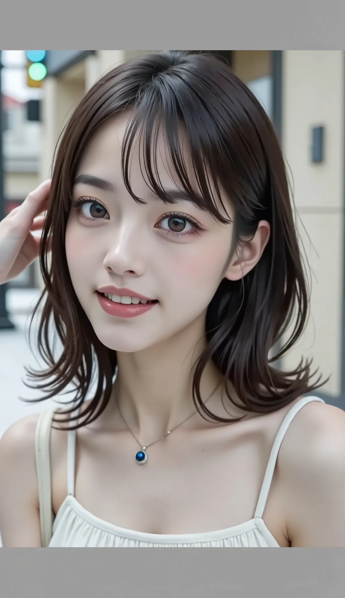  The ash gray glowing eyes , High precision in selection, High Quality,  Super close-up photo of a woman in a completely dark snowy city .
 Her face takes up more than two-thirds of the photo .
 The texture of her icy skin is depicted in incredibly realist...