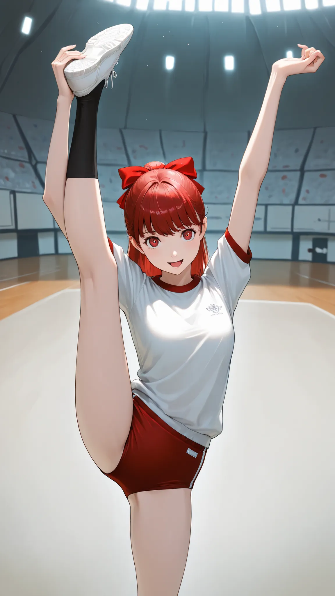 Y shape balance:1.4,1 girl,(砂のGround:),Viewpoint from the ground,,1.3,Black Socks,Thick Coating,masterpiece,full body:1.3,long shot,beautiful red gradation eyes,Soft colors,(facing the front:1.2),(:1.5),((front shot:1.4)),((happiness smile:1.4)),open mouth...