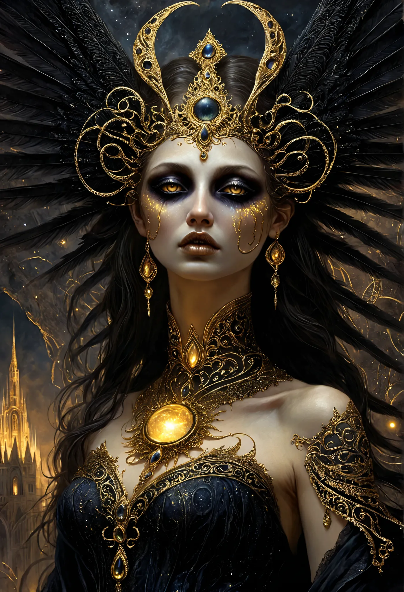 A hyper-realistic, otherworldly celestial being with an overwhelming presence, designed to evoke both fascination and fear. This entity has an elongated, humanoid form with unnaturally tall proportions (over 3 meters). Its skin is a shifting mix of iridesc...