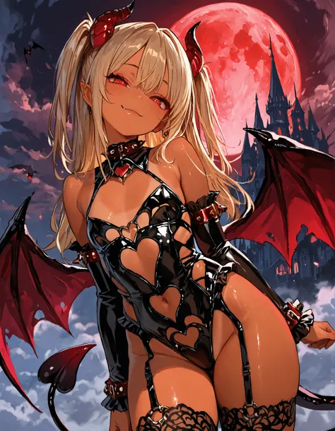 ((solo)), cowboy shot, close-up, head inclination, rice, masterpiece, top quality, high fashion, is extremely ridiculous, close-up, HDR, Intricate Details, very cute face, bright colors, COMMENTARY, Attractive Body, Very Cute Dark-skinned Devil Girl, Tan ...