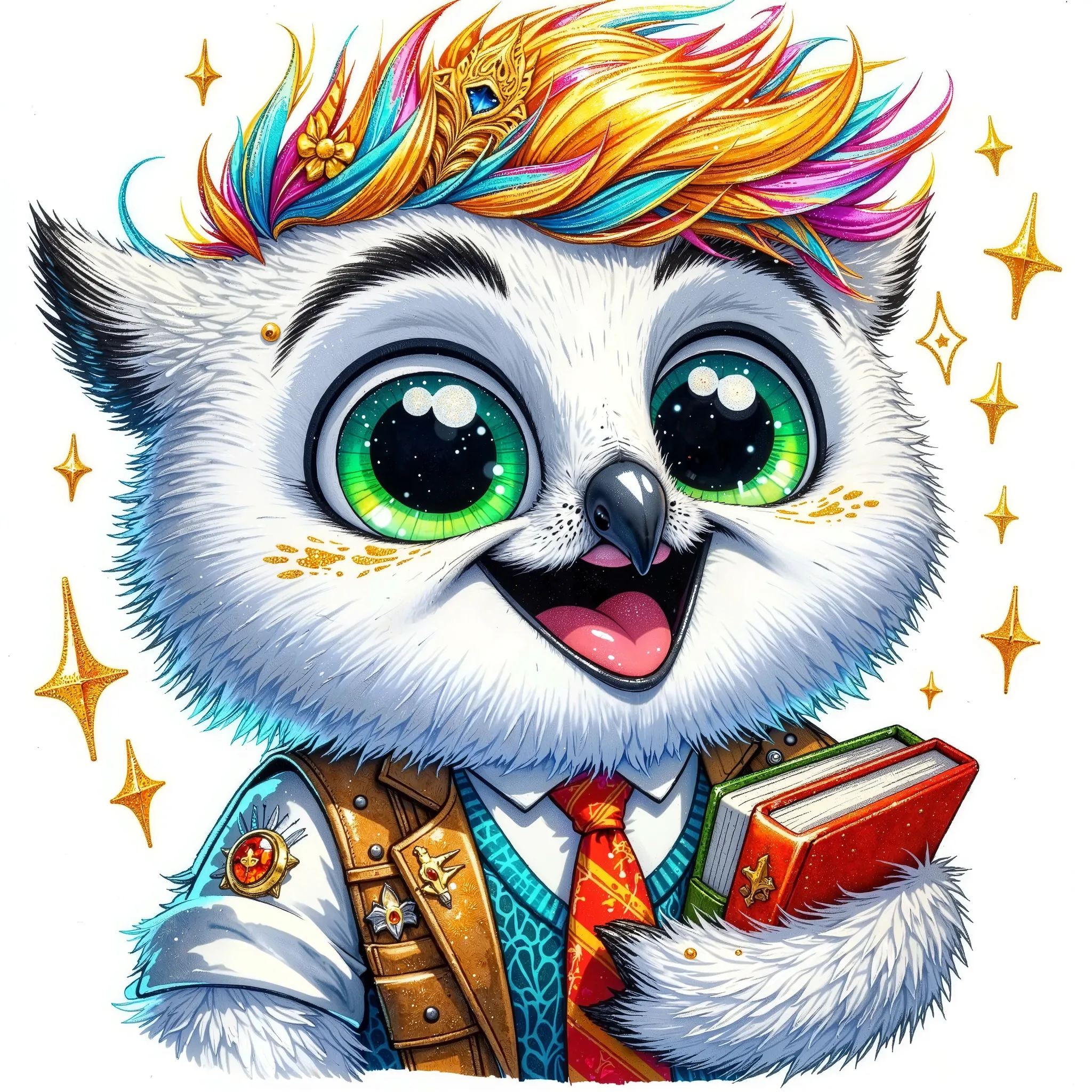 (extremally detailed hi-rez: 1.5) a quirky very expressive emotions by Gabriel Pacheco and disney,glossing vibrant vivid, white-red-metallicgoldlines-inkblacklines, watercolor with clear contours, single very cute flirtous little 5years whiteRABBIT keeping...