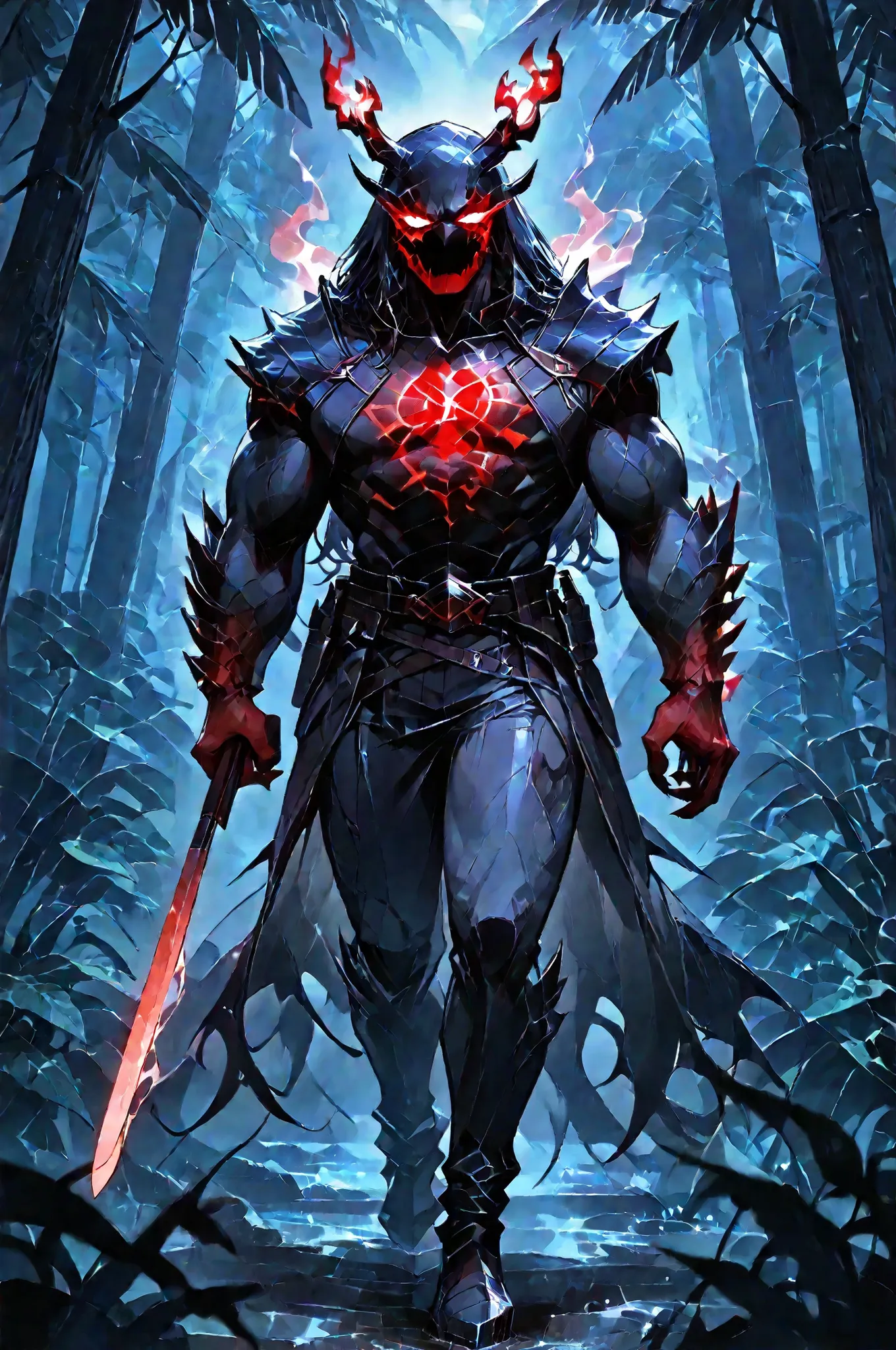 masterpiece, best quality, amazing quality, very aesthetic, a red spirit-moth, translucent glowing, fantasy theme, full body fan art, amazing tropical forest background, depth of field