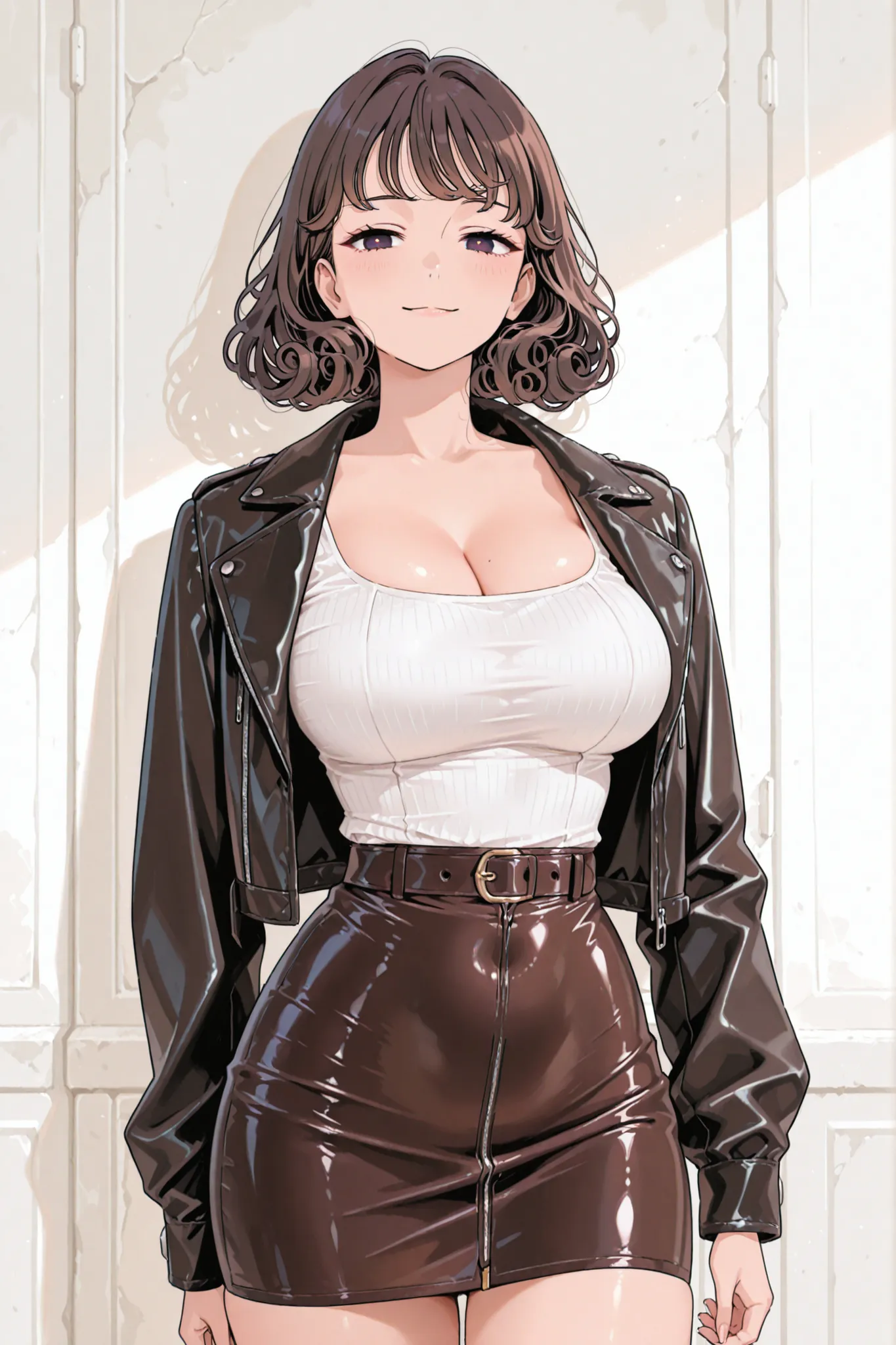 A girl with short dark brown hair and dark eyes, Curly hair, Her skin is somewhat white but not too much.
Height of 1.58 cm
Curvy body, Large breasts, neckline
Cheerful, mysterious and sometimes cold personality.
She was wearing tight-fitting clothes; a ...