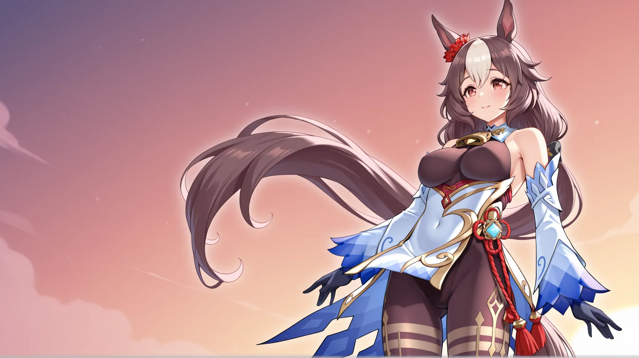 yamanin zephyr（Uma Musume）, Uma Musume, solo, [top quality], [Super beautiful CG], [Highly Detailed CG], [Super Detailed], [CG illustration], [Hi-Res], [extremely delicate and beautiful],  very detailed skin, Medium Breasts,  genshin ganyu cosplay, ganyu (...