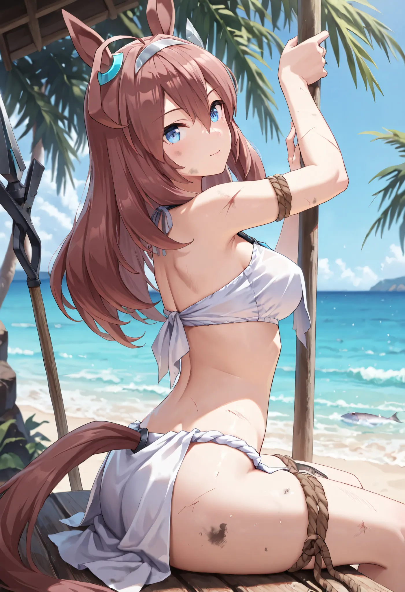 (masterpiece, best quality, perfect face:1.4), wide angle, mihono bourbon \(umamusume\), 1girl, hair ornament, horse ears, ear ornament, horse tail, tail on the lower back, proportional body, proportional, beautiful hair, beautiful face, beautiful detailed...