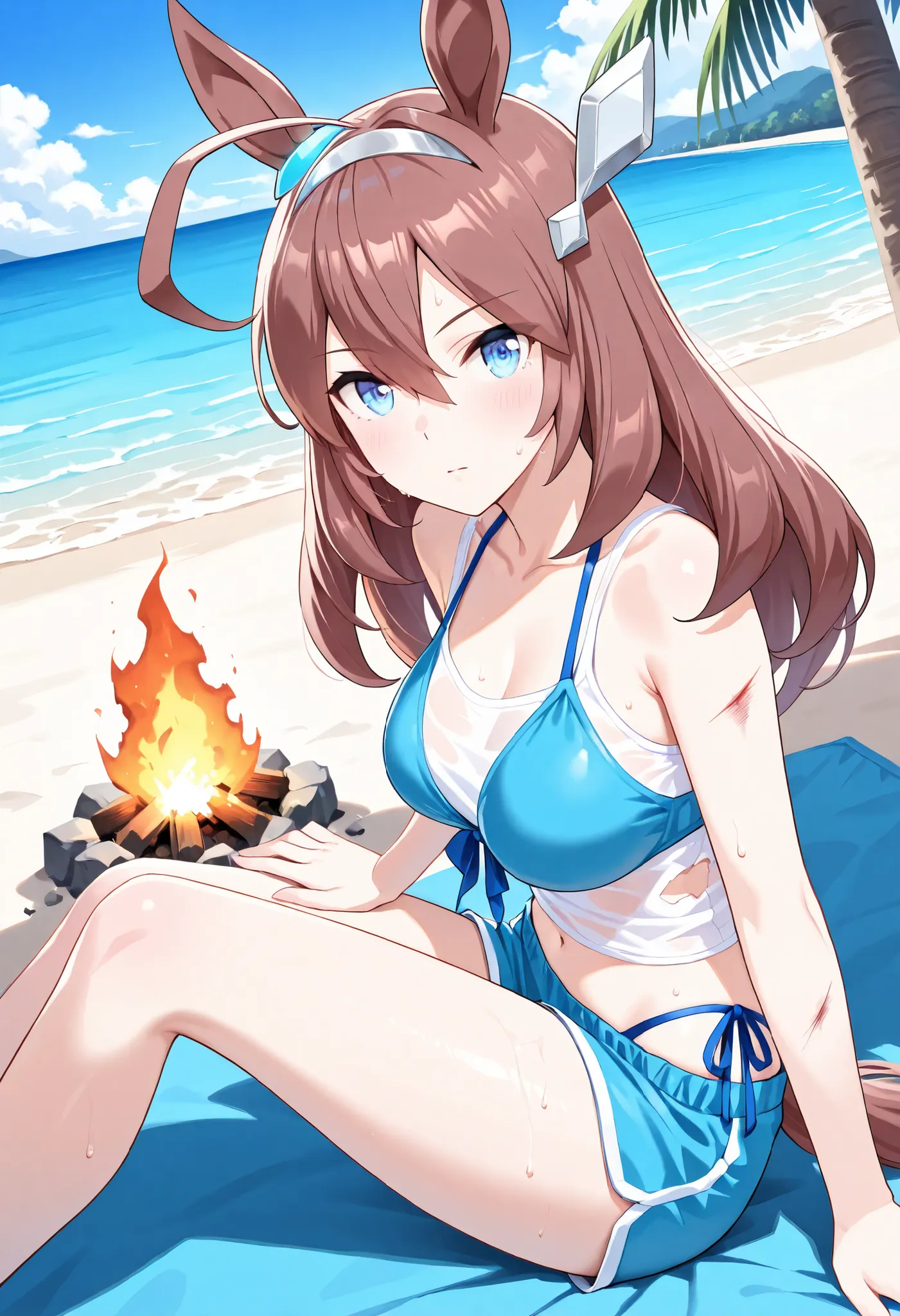 (masterpiece, best quality, perfect face:1.4), wide angle, mihono bourbon \(umamusume\), 1girl, hair ornament, horse ears, ear ornament, horse tail, tail on the lower back, proportional body, proportional, beautiful hair, beautiful face, beautiful detailed...