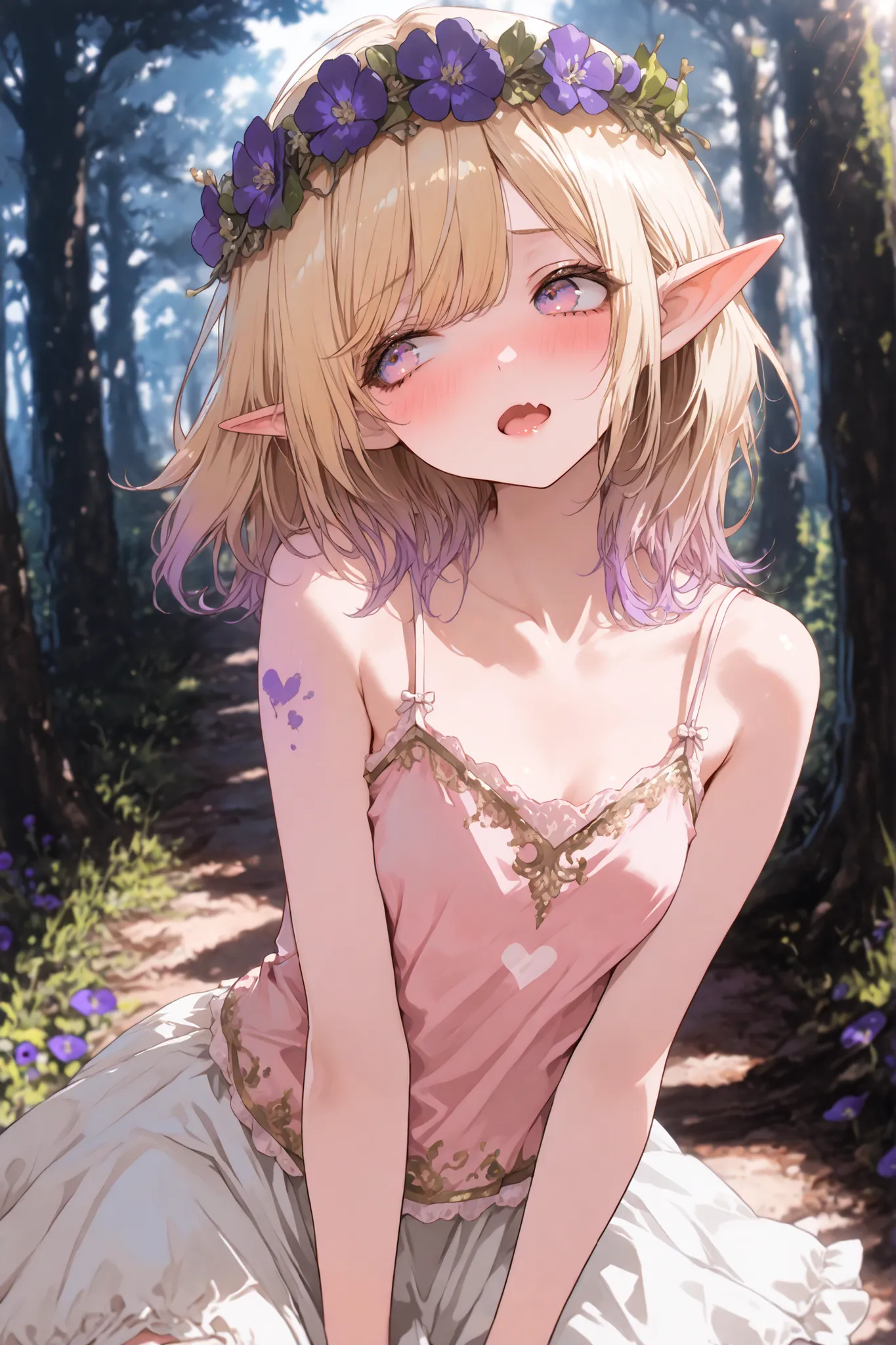 ((Masterpiece)), ((best quality, amazing quality)), (wide shot), ((very aesthetic, absurdres, newest)), ((detailed background, negative space, blurry background, depth of field)), ((1girl)), (cute young girl), (Healthy body, Textured skin, small breast, ti...