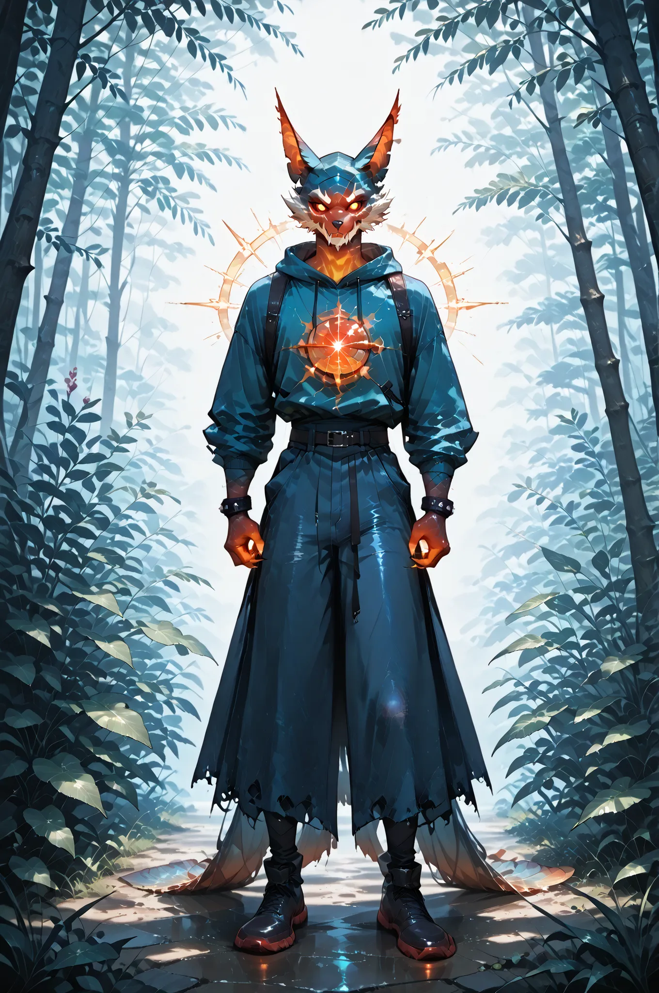 masterpiece, best quality, amazing quality, very aesthetic, a male red spirit-moth, translucent glowing, fantasy theme, full body fan art, amazing tropical forest background, depth of field.