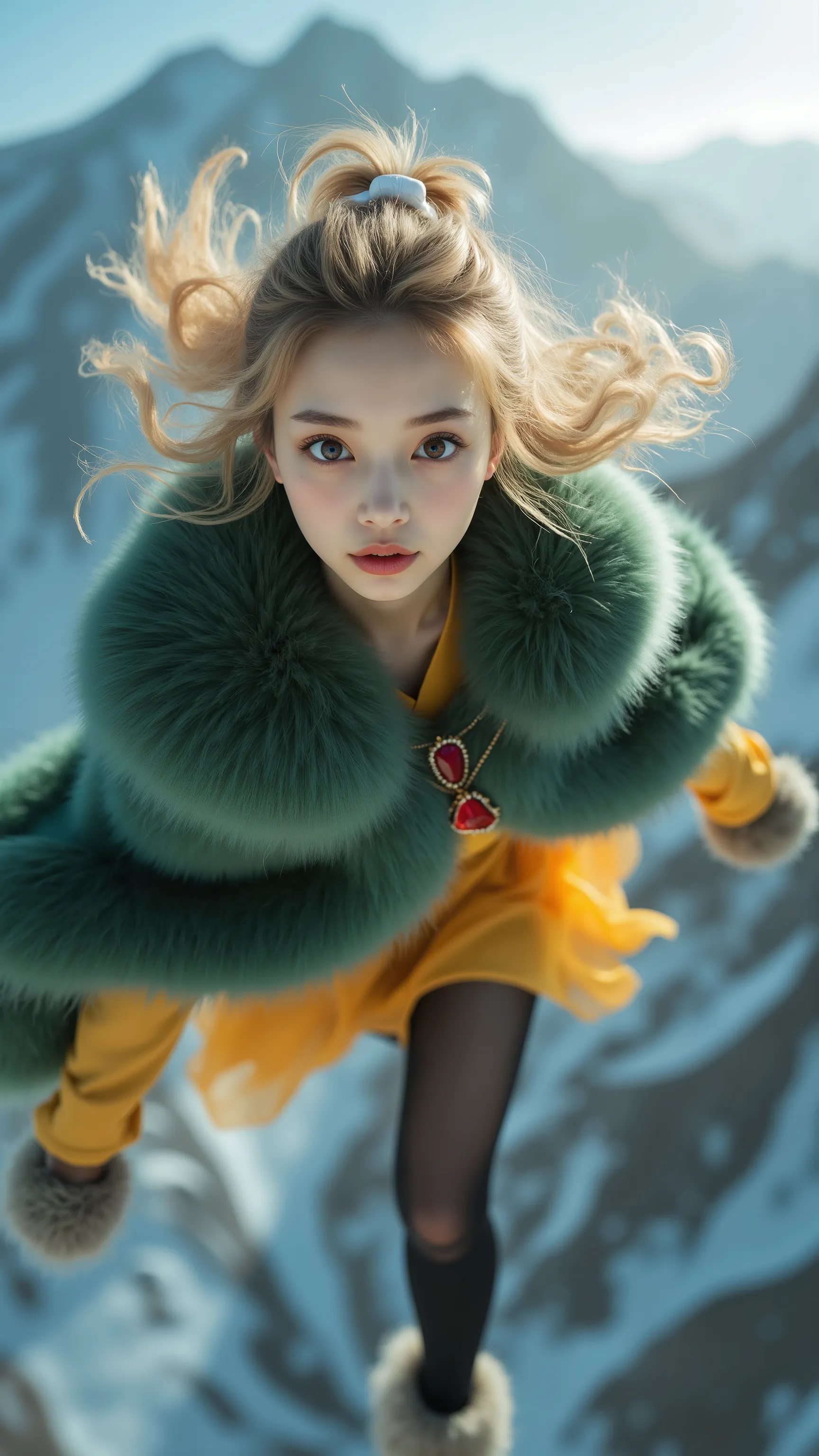 Flying Girl、top-down view / bird’s-eye view、acrobatic pose、big eyes with double eyelids、((transcendental amazing illustration, 8k, masterpiece :1.2, Sharp Concentration in Naked Clothes :1.2, shallow depth of field:1.2)), Beautiful Swordsman, Ridiculous, ...