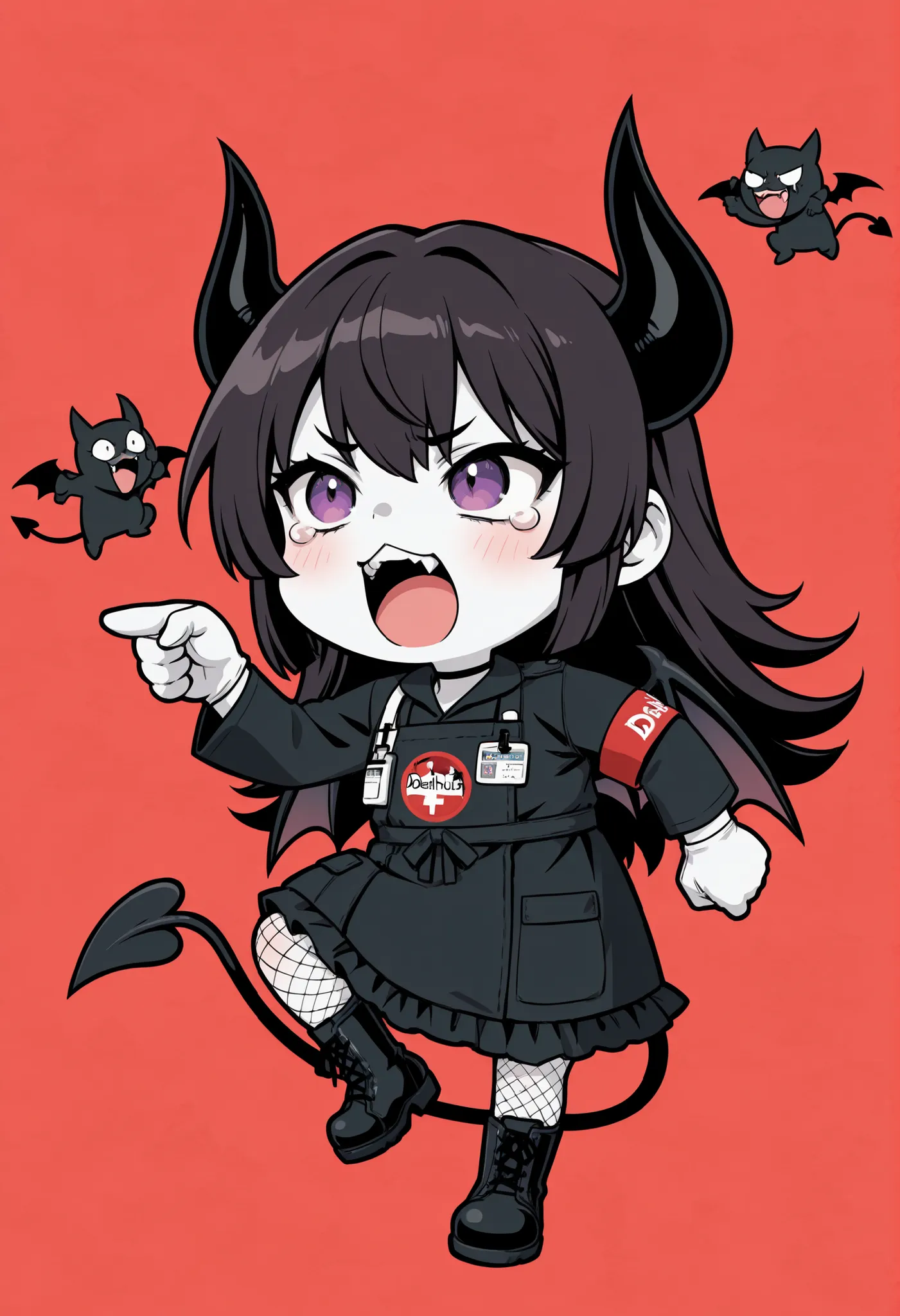 かわいいcatの, genba _cat,chibi, Pointing, standing on one leg, :3, open mouth, meme,  parody in hin, (masterpiece:1.3), 8K, best quality, ultra high resolution, (wide open mouth), (Little devil with open mouth:1.3), (Dentist examining teeth:1.3), (blood comes ...