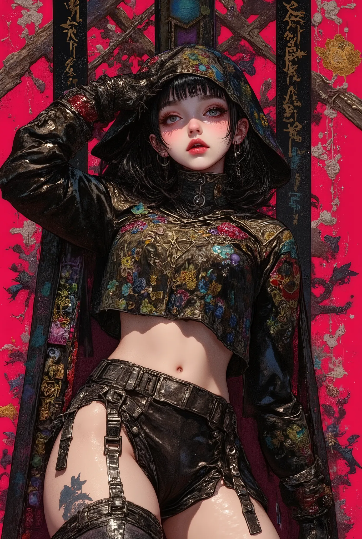 Gothic_girl, ((top quality)), (super high resolution), (super detailed), Chris Bachalo inspired, exquisite digital illustration, womanhood, Studio Ghibli Dark Fantasy, a tall skinny female high fashion model goddess, heavy eye makeup, hauntingly beautiful,...