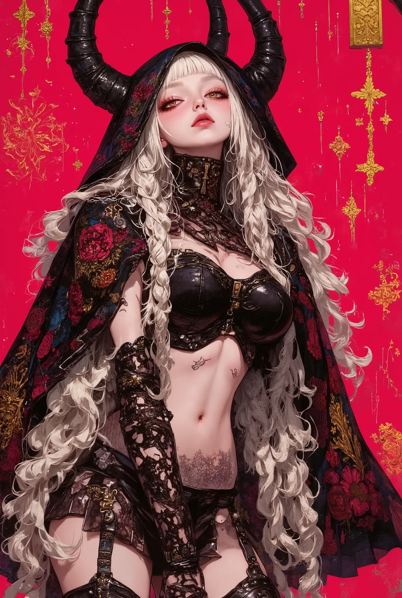Gothic_girl, ((top quality)), (super high resolution), (super detailed), Chris Bachalo inspired, exquisite digital illustration, womanhood, Studio Ghibli Dark Fantasy, a tall skinny female high fashion model goddess, heavy eye makeup, hauntingly beautiful,...
