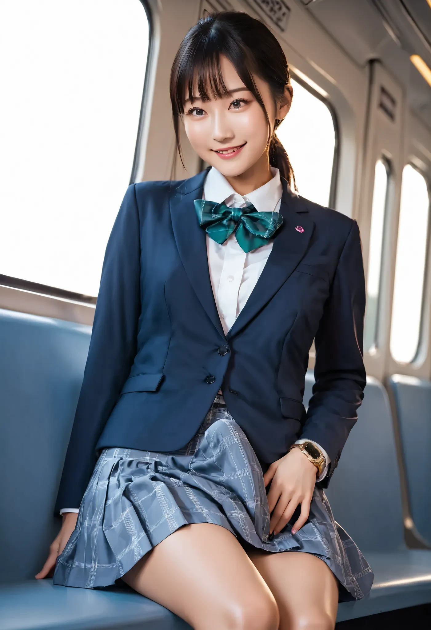 Erection under clothes,score_9, score_8_up, score_7_up, super detailed, 32K, masterpiece, top quality, super high definition ,nsfw, official art, photorealistic, 1 Classy Japanese Woman, ((ponytail)), black hair, small face, natural makeup, ((((cute face:1...
