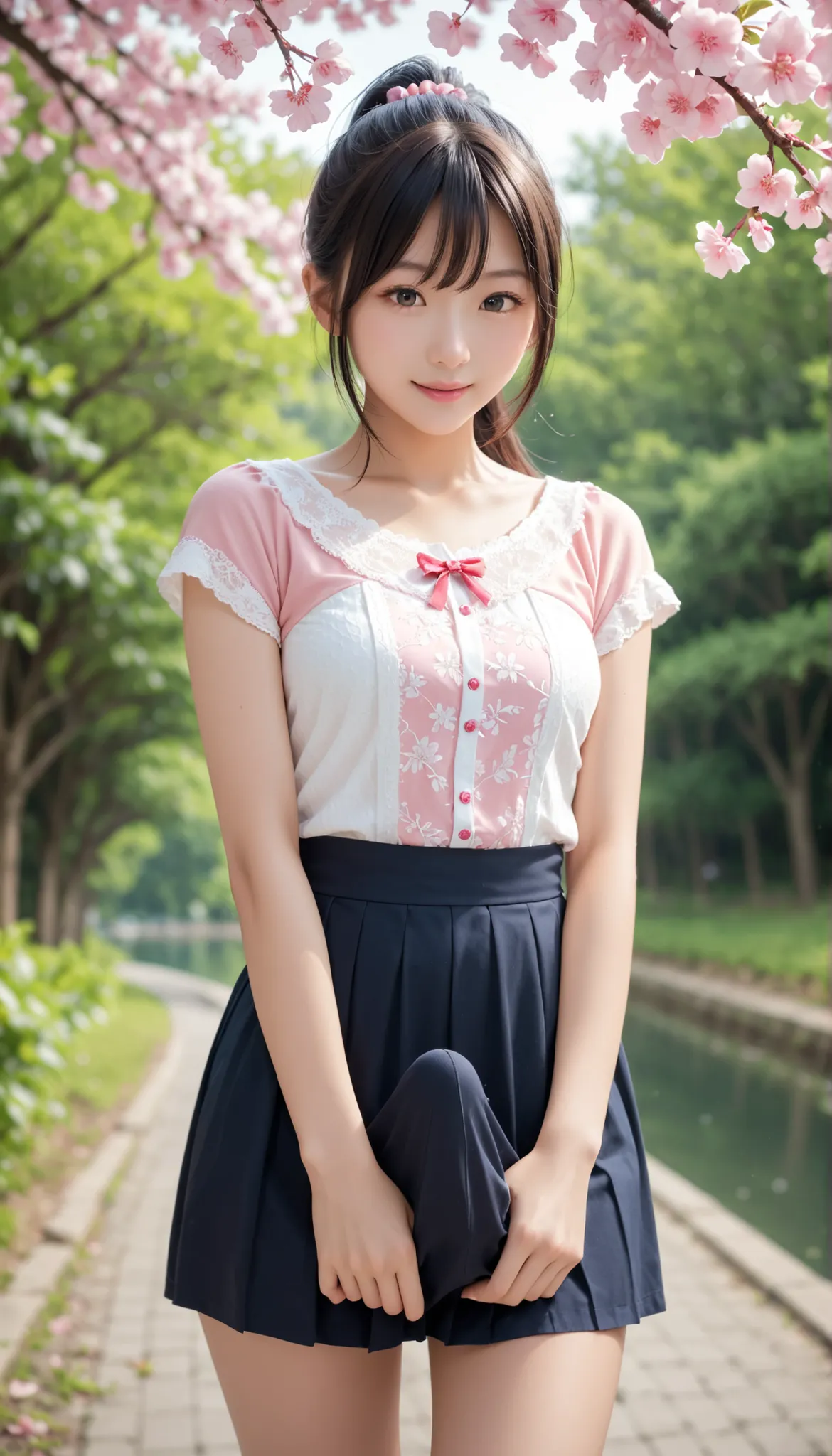 score_9, score_8_up, score_7_up, super detailed, 32K, masterpiece, top quality, super high definition ,nsfw, official art, photorealistic, sharp focus, solo, Classy Japanese woman masturbates alone, ((ponytail)), black hair, small face, natural makeup, cut...