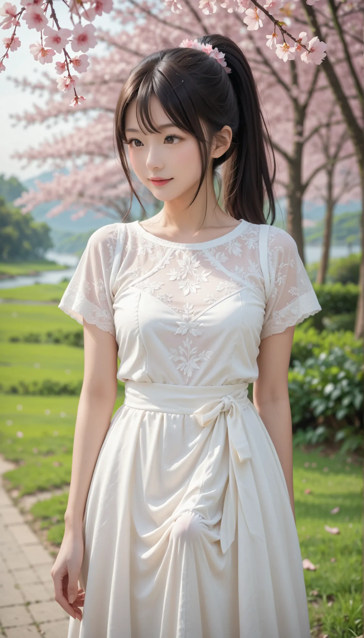 score_9, score_8_up, score_7_up, super detailed, 32K, masterpiece, top quality, super high definition ,nsfw, official art, photorealistic, sharp focus, solo, Classy Japanese woman masturbates alone, ((ponytail)), black hair, small face, natural makeup, cut...