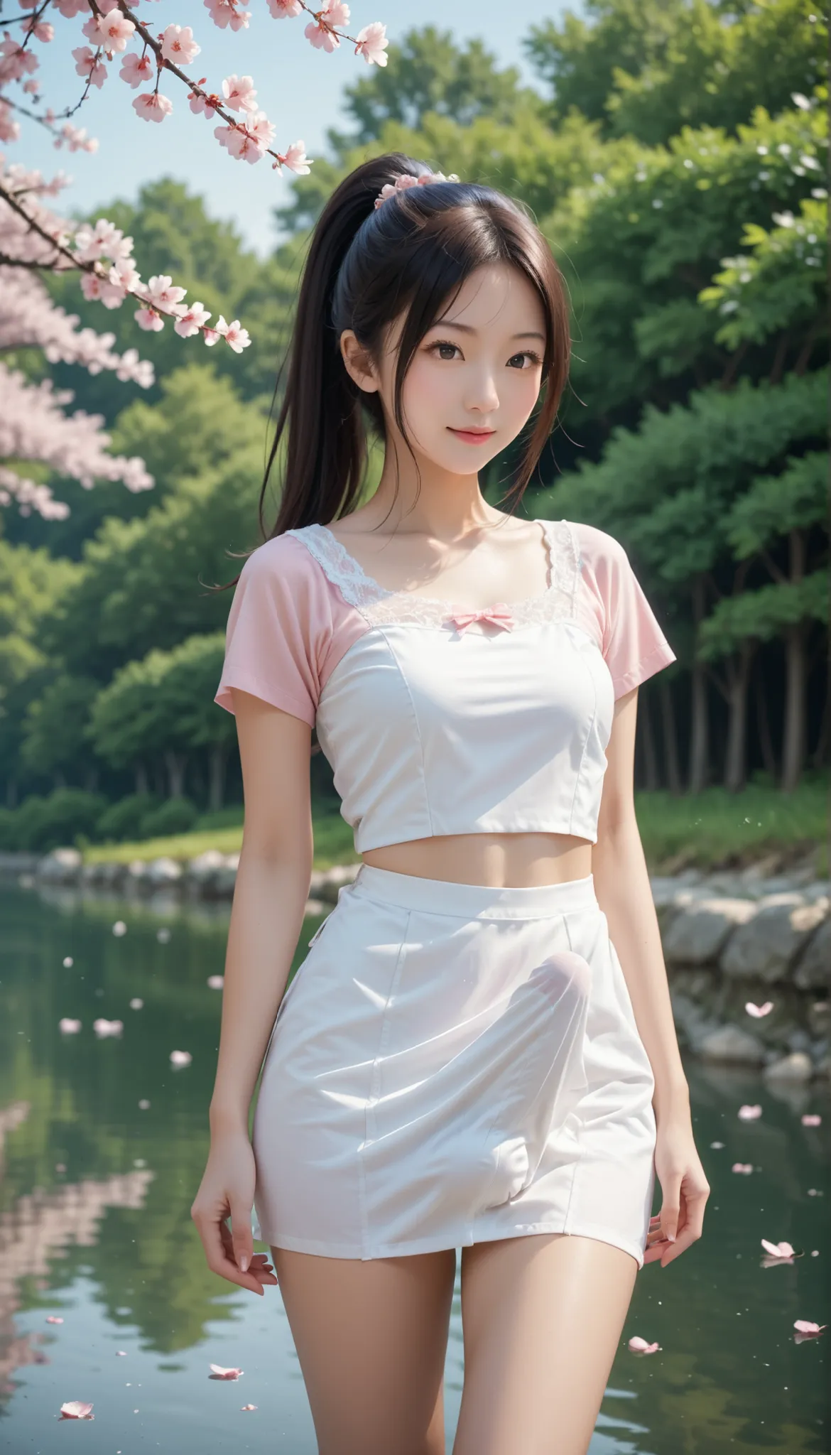 score_9, score_8_up, score_7_up, super detailed, 32K, masterpiece, top quality, super high definition ,nsfw, official art, photorealistic, sharp focus, solo, Classy Japanese woman masturbates alone, ((ponytail)), black hair, small face, natural makeup, cut...