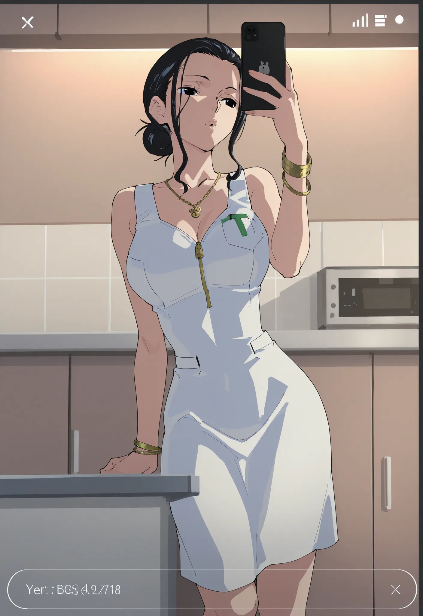 (original,nico robin,taimanin (series),flat color,WIP,black hair,black eyes),mirror selfie, selfie,backlighting, (painterly,high detail,highly detailed,cel shading),{artstyle: Yoneyama Mai,iwao178,S4s4k1Nsfw,ebora,tenchisouha,zenless zone zero},professiona...