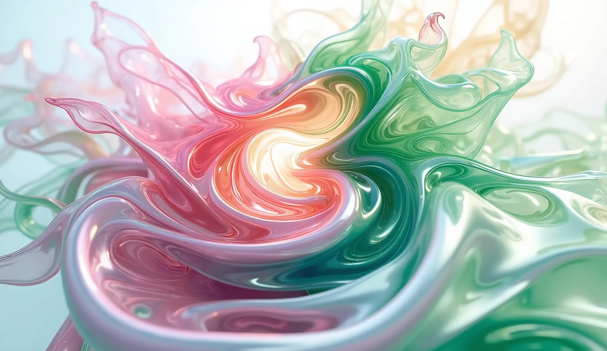 effective background,fluid,pink,green,effect,white,depth,macro world,abstract