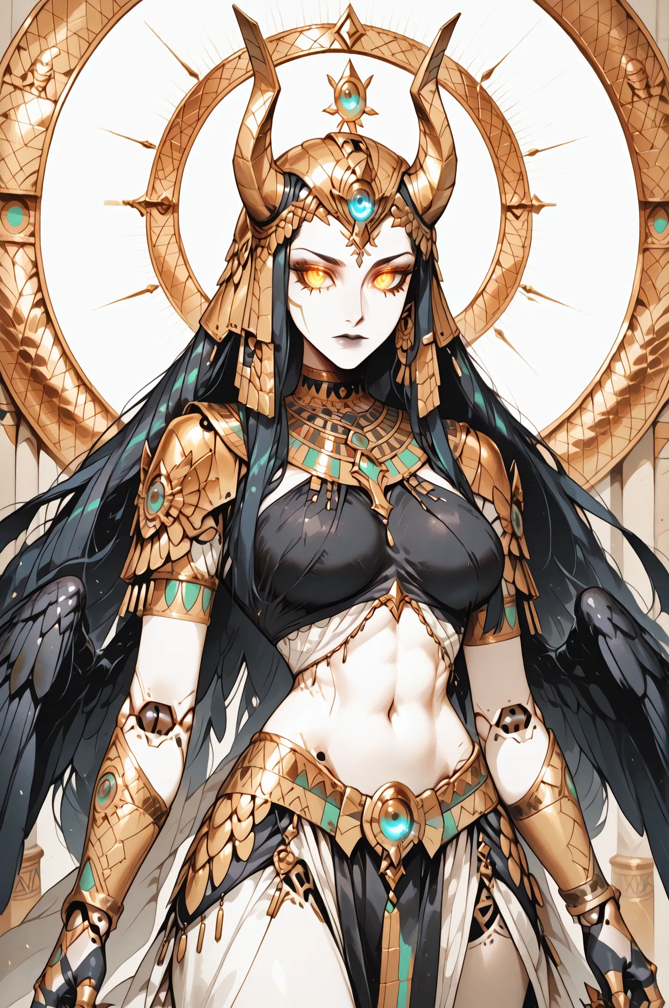 A magnificent and mythical humanoid figure is captured in an intricate and dynamic pose, reminiscent of a futuristic gargoyle or a legendary creature. This character possesses a striking blend of ornate armor and organic features, merging artistry with a s...