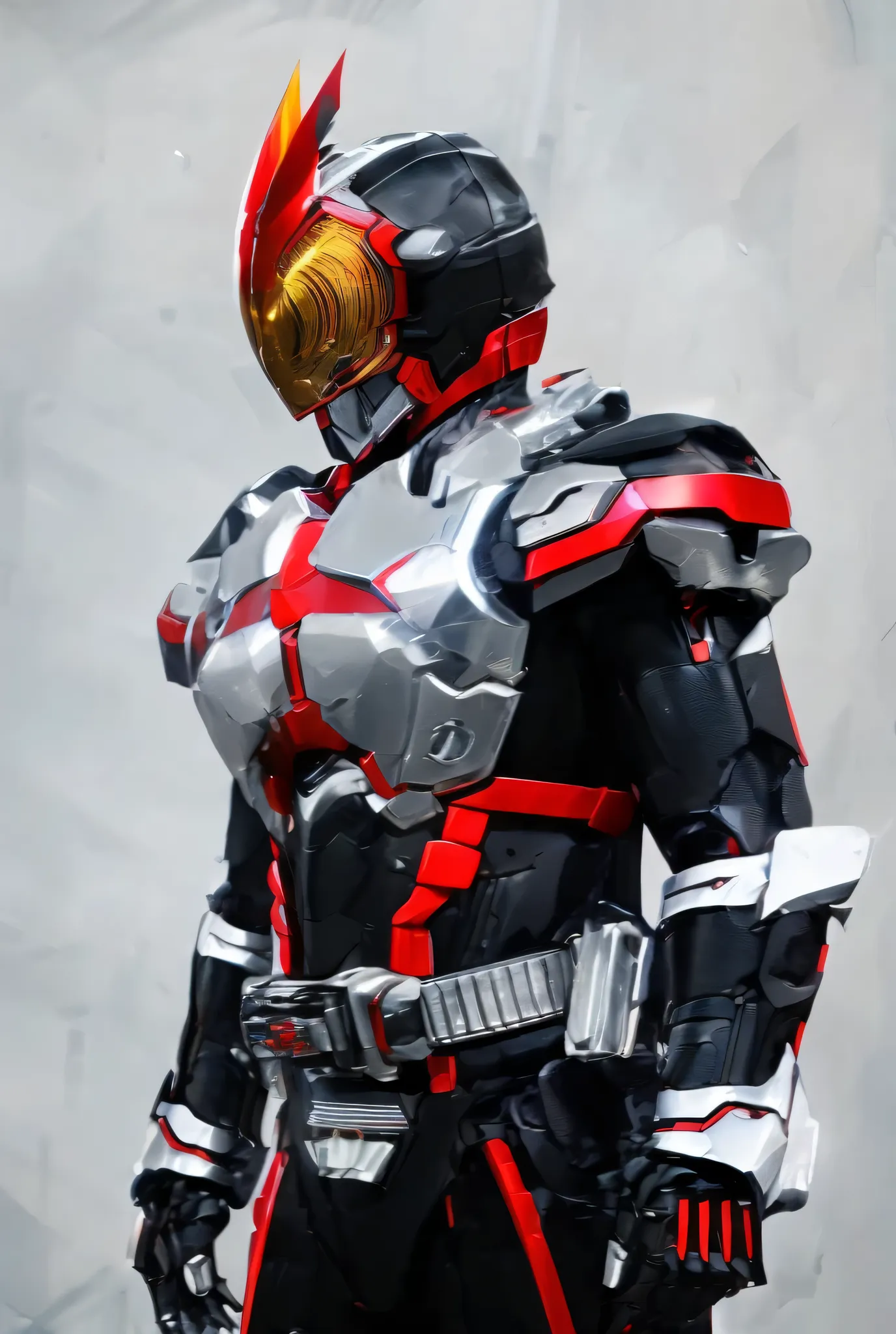 Close-up of a motorcycle mecha,has a red light, black and  red armor, Futuristic Armor, black armor, Dark armor, black and red reflective armor, Corrupted Armor, ,  red armor,  Demon Armor , Dark Futurism, complex assassin mech armor, angular metal armor, ...