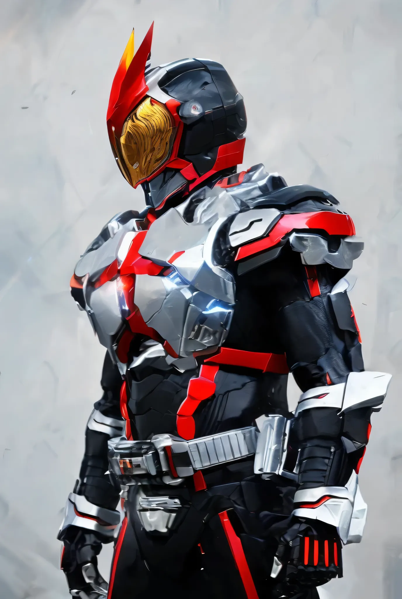 Close-up of a motorcycle mecha,has a red light, black and  red armor, Futuristic Armor, black armor, Dark armor, black and red reflective armor, Corrupted Armor, ,  red armor,  Demon Armor , Dark Futurism, complex assassin mech armor, angular metal armor, ...