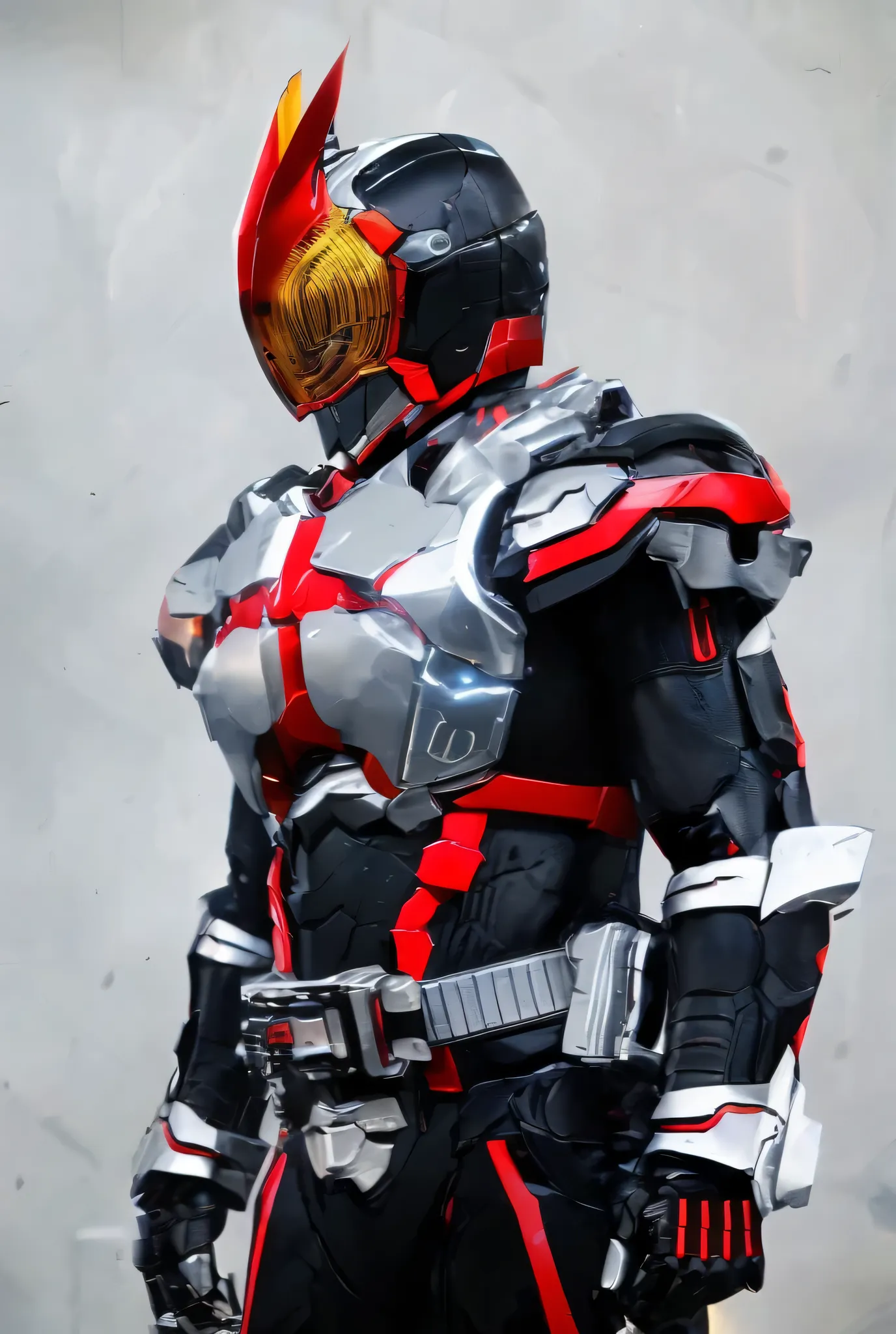 Close-up of a motorcycle mecha,has a red light, black and  red armor, Futuristic Armor, black armor, Dark armor, black and red reflective armor, Corrupted Armor, ,  red armor,  Demon Armor , Dark Futurism, complex assassin mech armor, angular metal armor, ...