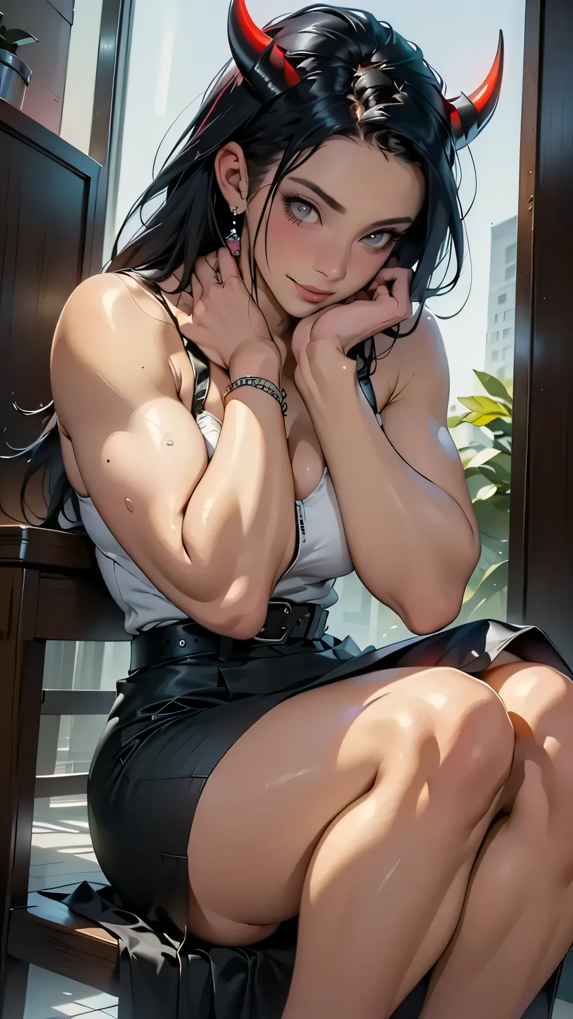 (( A female devil  :1.6),(((sfw))), (((Alone))),(   sensual features and proportions  :1.5),crazy smile:1.4,(   Beautiful and well-proportioned face {incógnita}  The clothes on the belt are detailed.:1.6,),(  group of luincognitaurious dominoes  .6), ( obt...