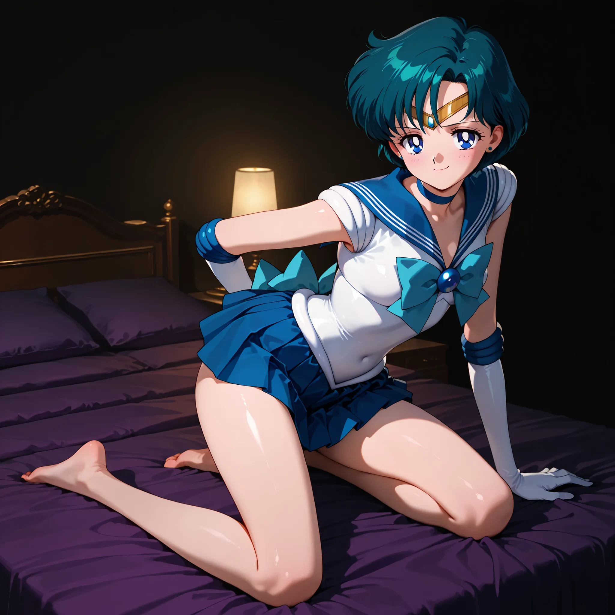masterpiece, amazing quality, best quality, ultra-detailed, 8K, illustration, clear skin, ultra-detailed-eyes, soft skin, very awa, very as2, soft body, 1990s \(style\), official art, young girl, ami mizuno, blue eyes, blue hair, short hair, parted bangs, ...