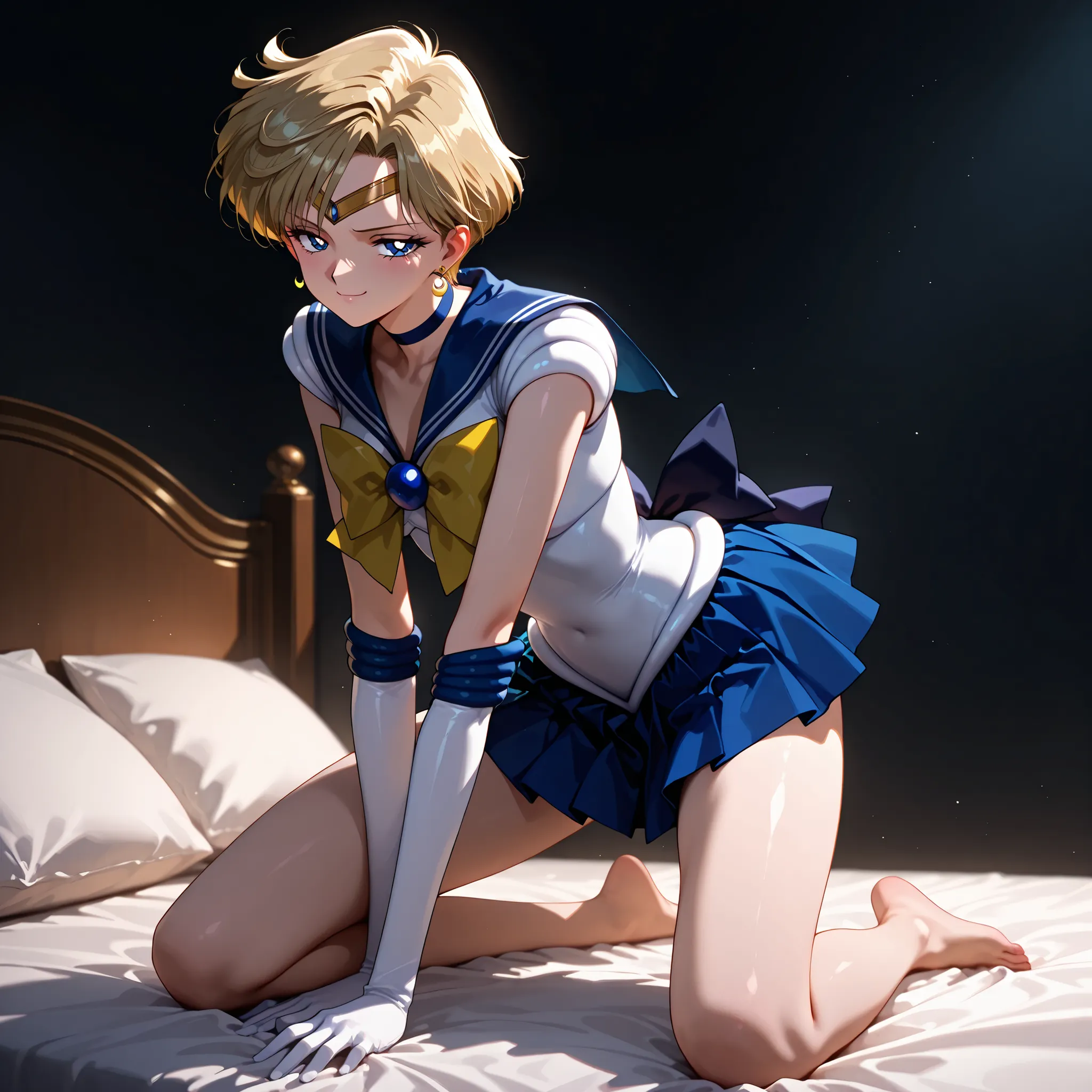 masterpiece, amazing quality, best quality, ultra-detailed, 8K, illustration, clear skin, ultra-detailed-eyes, soft skin, very awa, very as2, soft body, 1990s \(style\), official art, Sailor Uranus,  haruka tenou, blonde hair, blue eyes, parted bangs, shor...