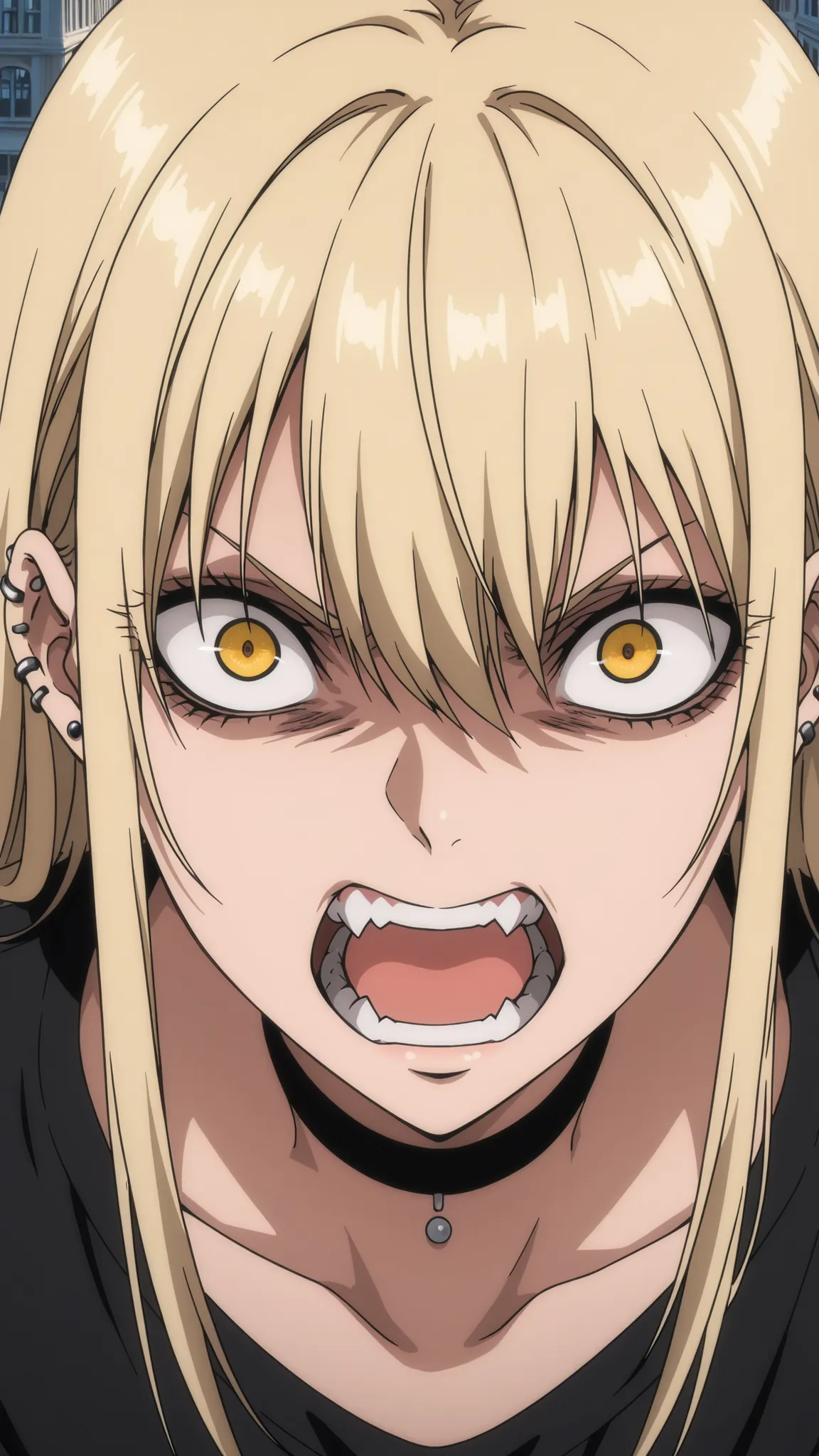 Guideau, The Witch And The Beast
High quality ,  best quality , masterpiece,  High Resolution , anatomically correct, anime coloring,
solo, 1 girl, adult, cool woman​,
blonde hair, yellow eyes, long hair, jewelry, earrings, piercing, choker, ear piercing, ...